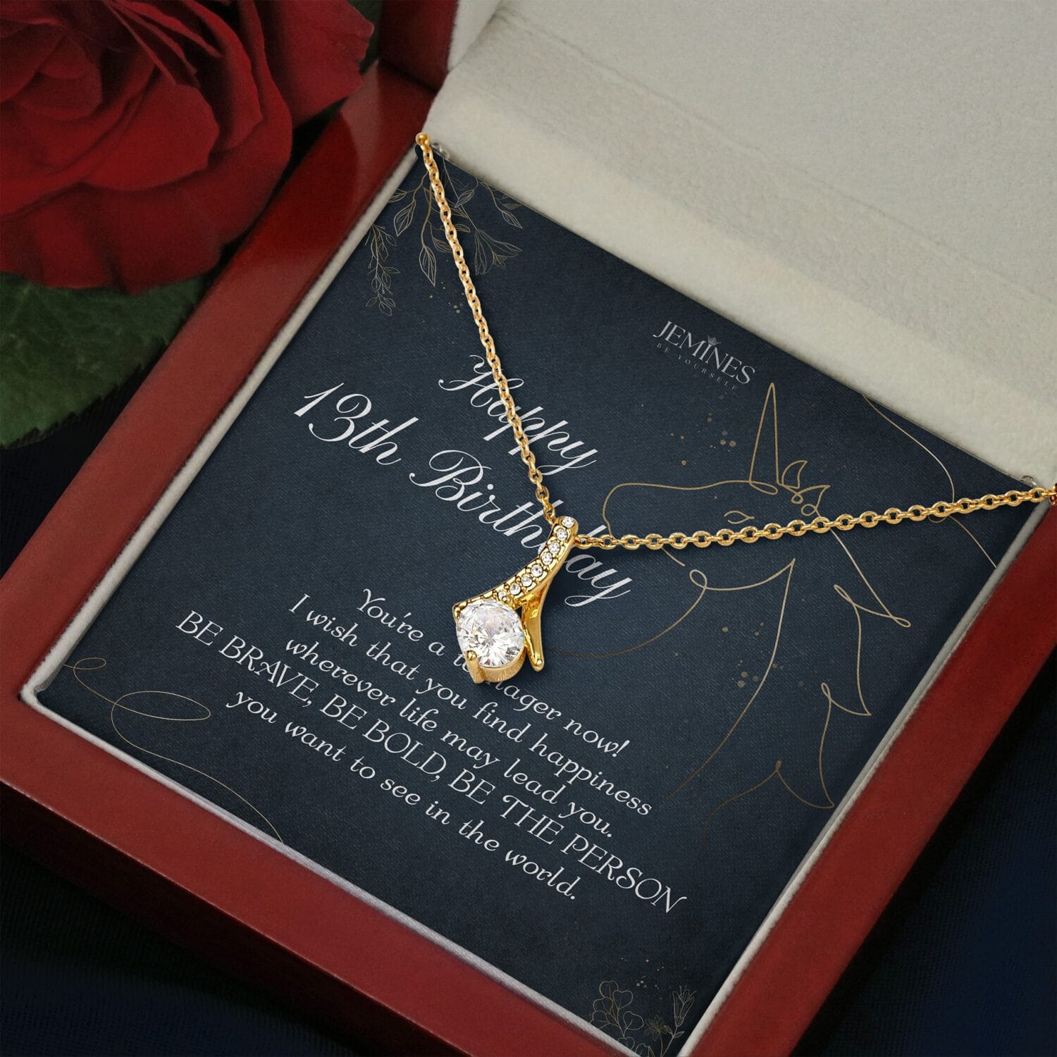13th Birthday Alluring Beauty Gold Necklace Elegant Gift - JEMINES