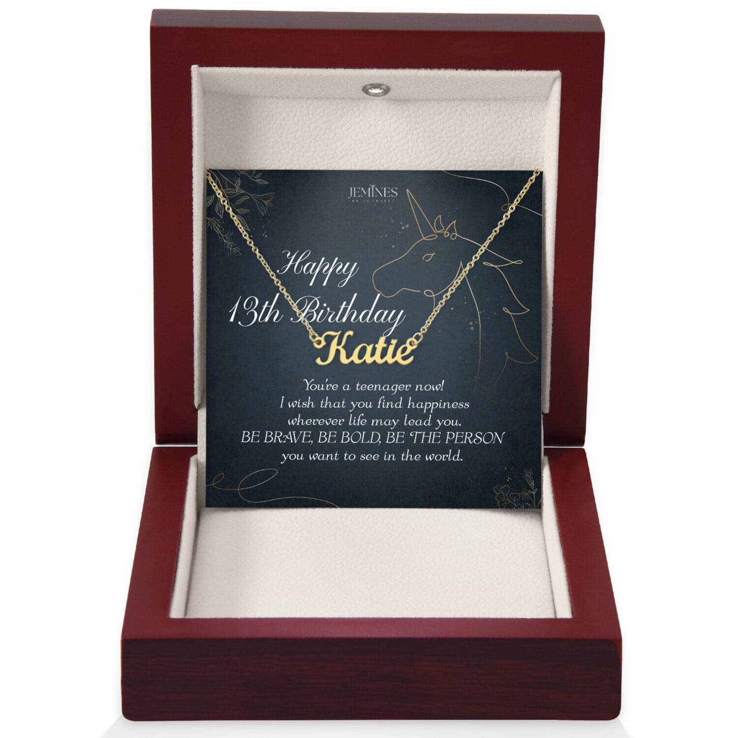 13th Birthday Custom Name Gold Necklace