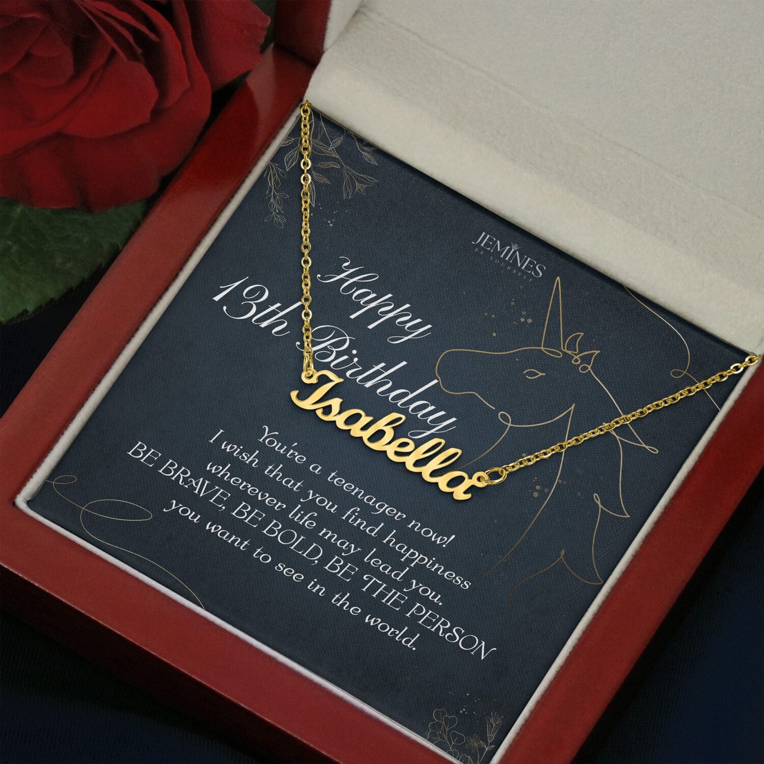 13th Birthday Custom Name Gold Necklace Elegant Gift - JEMINES