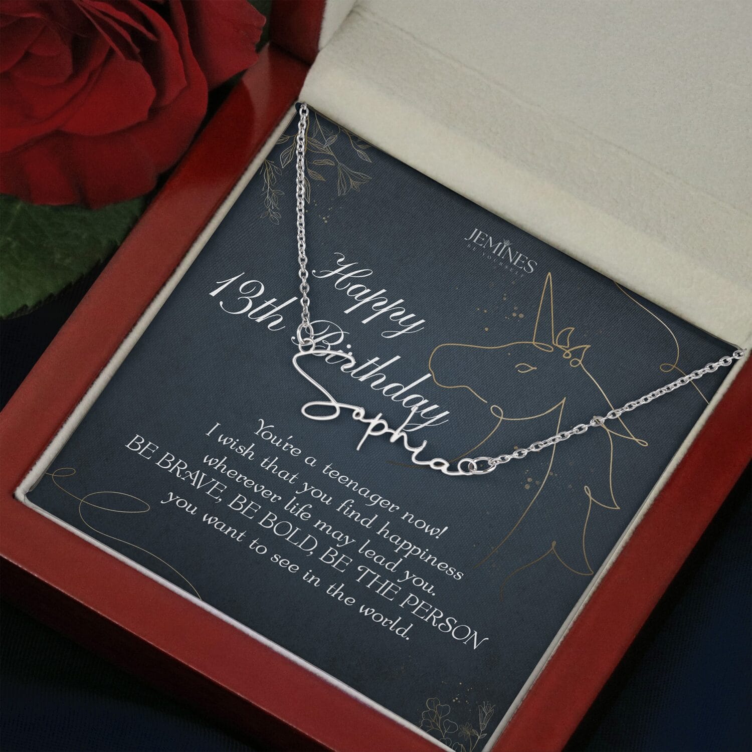 13th Birthday Custom Signature Name Necklace Gift - JEMINES