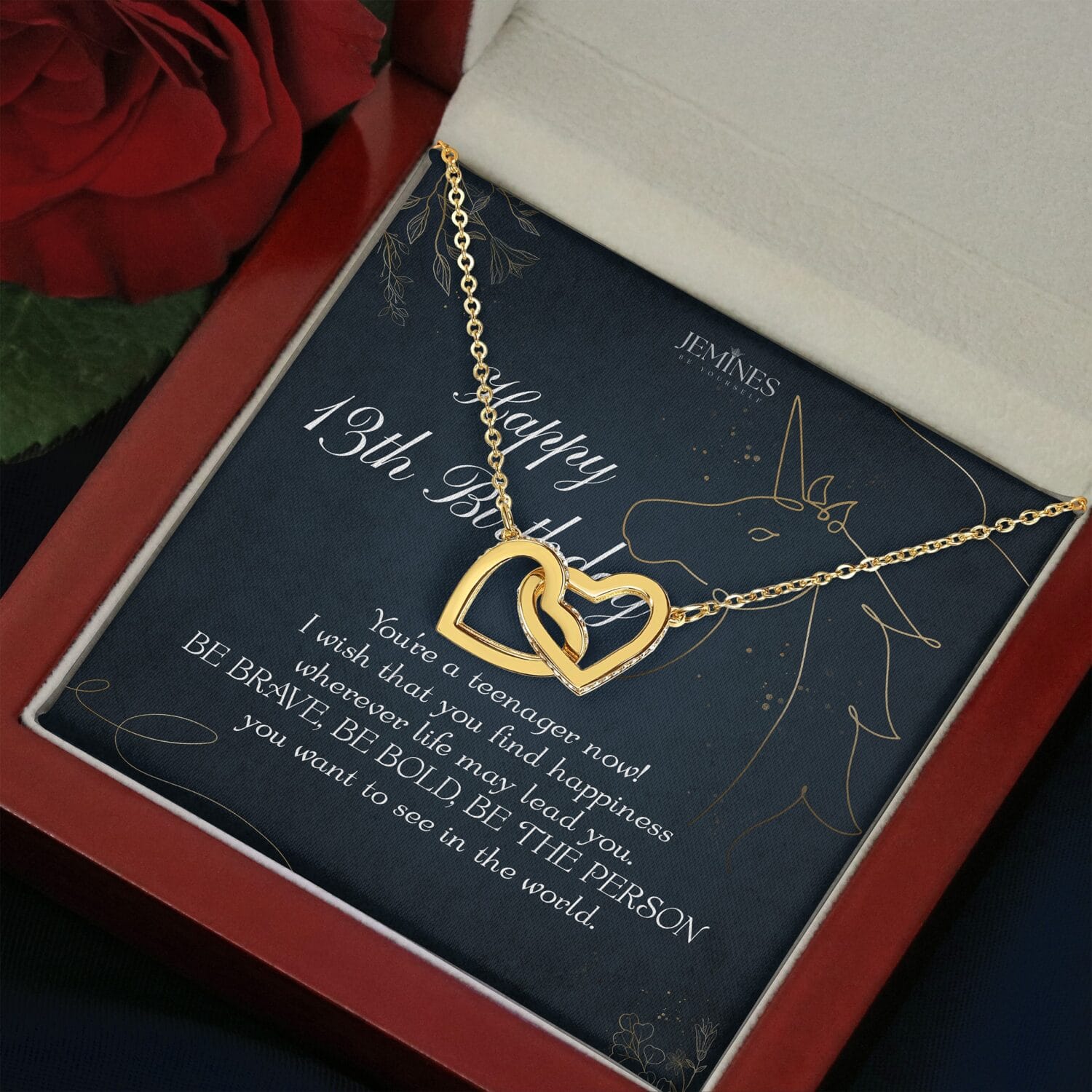 13th Birthday Interlocking Gold Necklace Elegant Gift - JEMINES