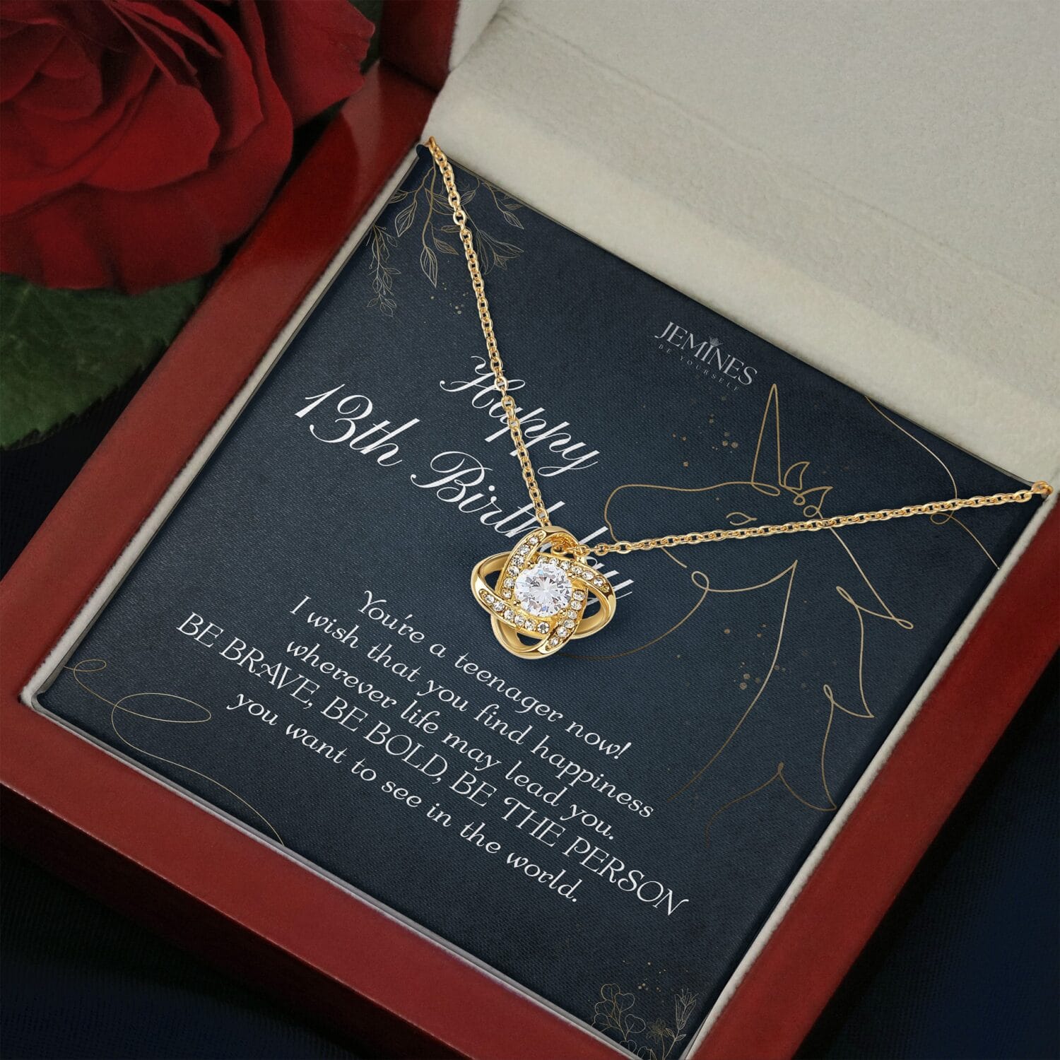 13th Birthday Love Knot Gold Necklace Elegant Gift - JEMINES