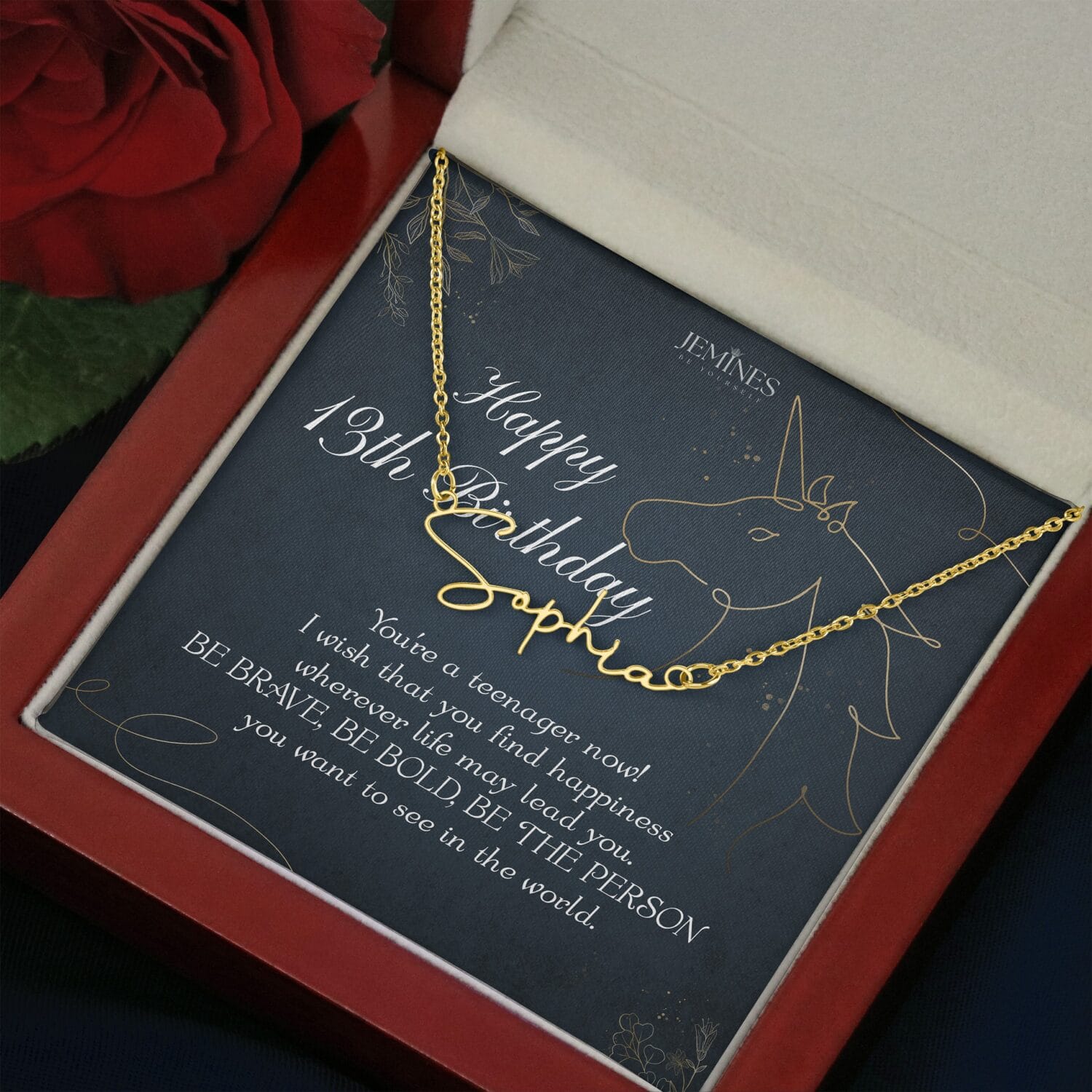 13th Birthday Signature Name Gold Necklace Elegant Gift - JEMINES