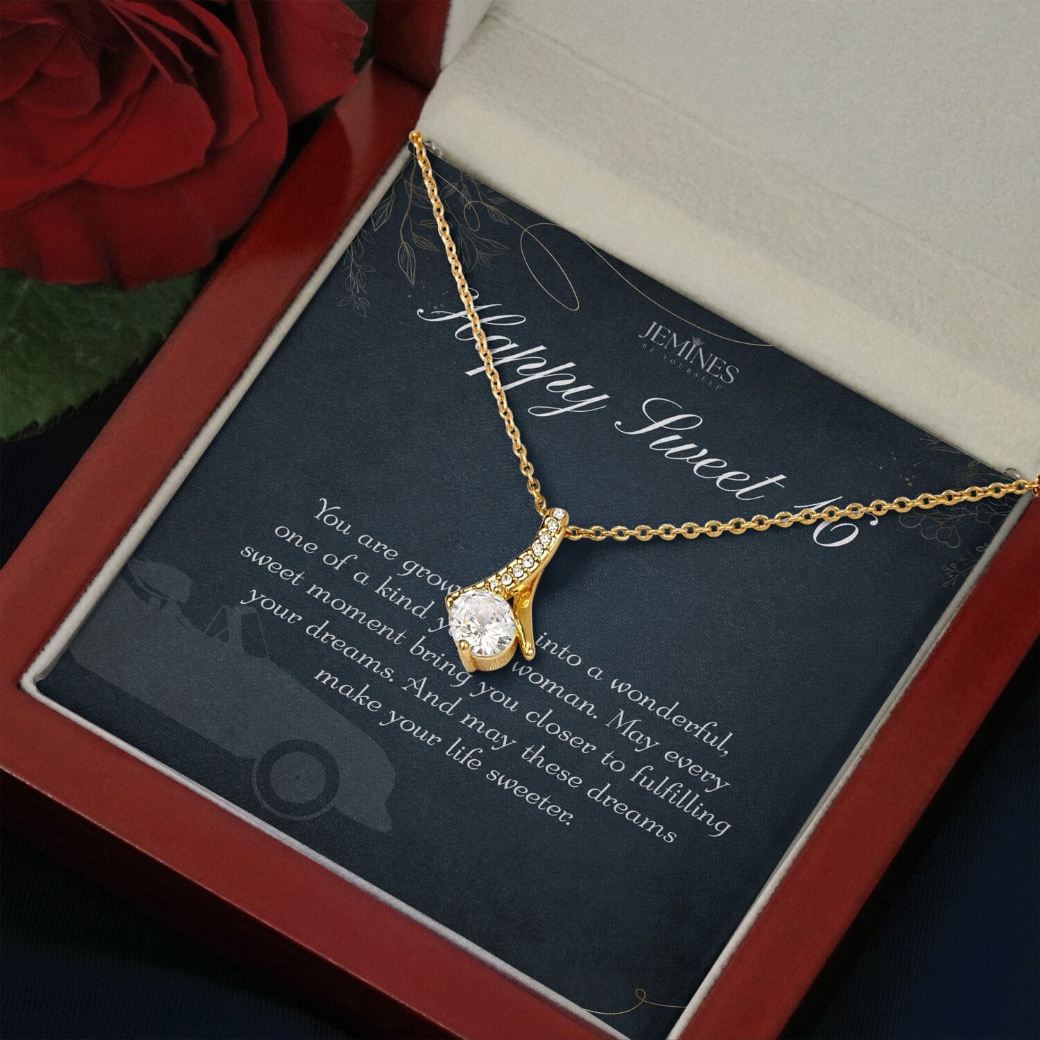 16th Birthday Alluring Beauty Gold Necklace Elegant Gift - JEMINES