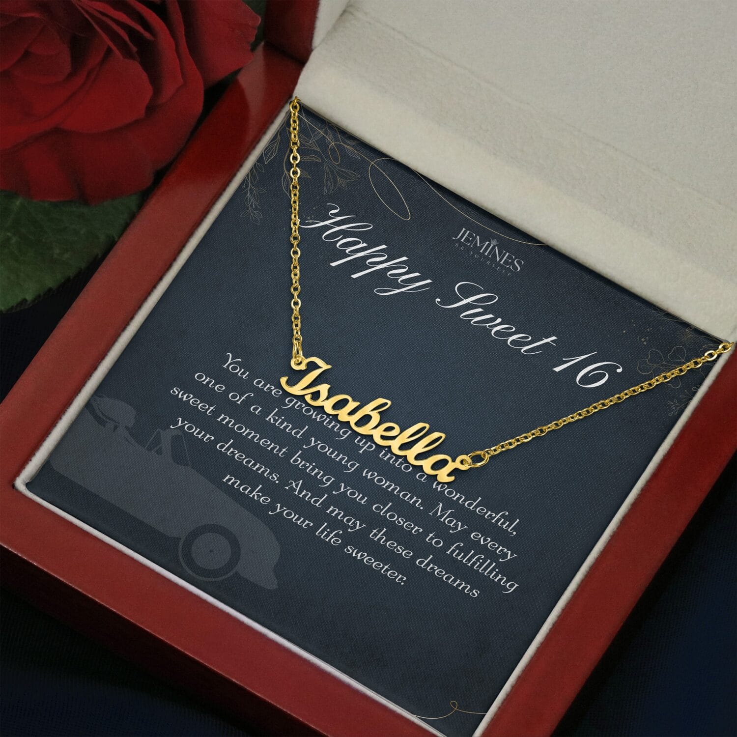 16th Birthday Custom Name Gold Necklace Elegant Gift - JEMINES