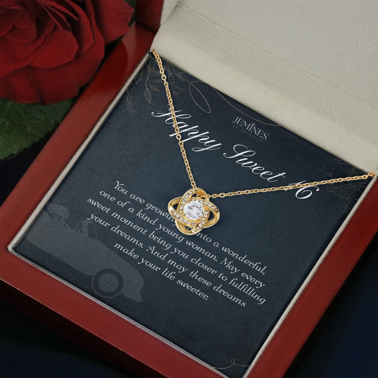 16th Birthday Love Knot Gold Necklace Elegant Gift - JEMINES