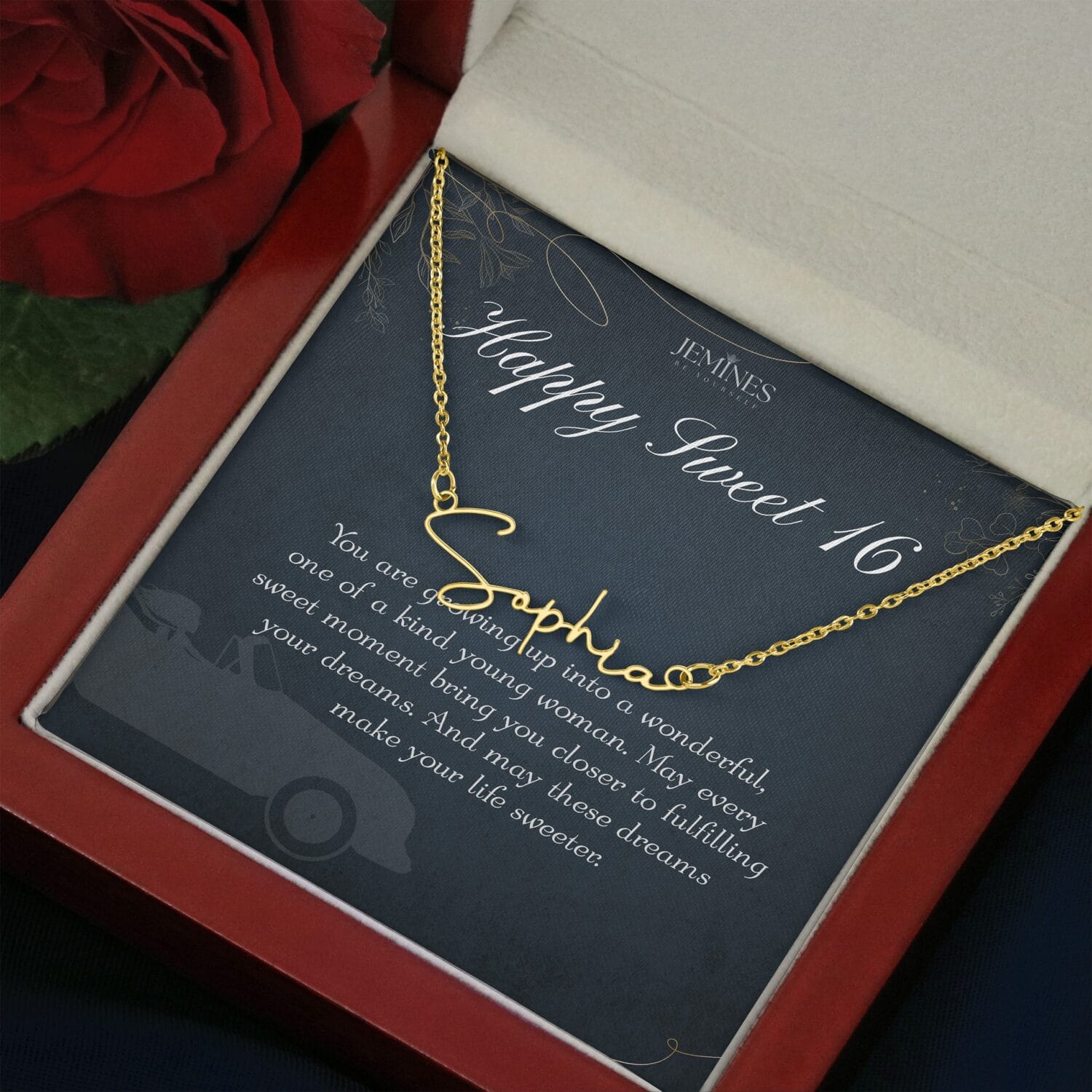 16th Birthday Signature Name Gold Necklace Elegant Gift - JEMINES