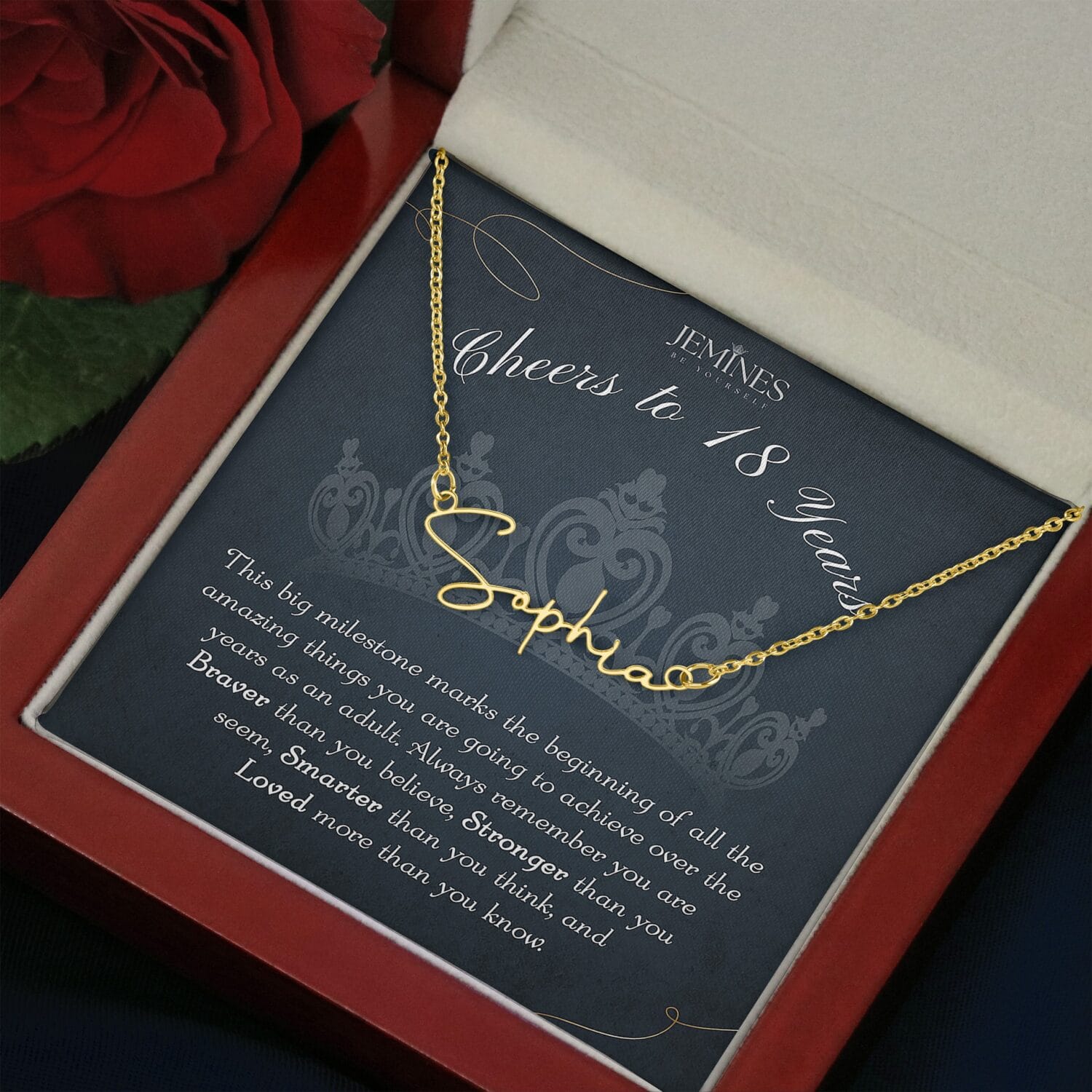 18th Birthday Signature Name Gold Necklace Elegant Gift - JEMINES