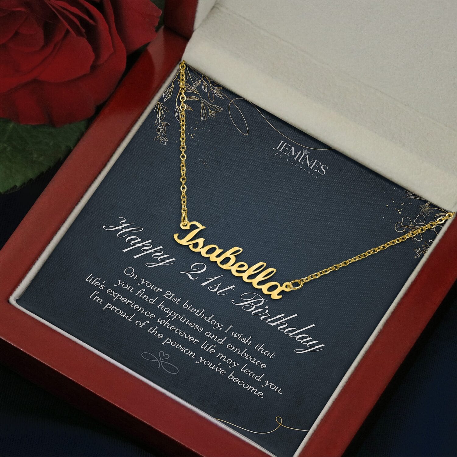 21st Birthday Custom Name Gold Necklace Elegant Gift - JEMINES