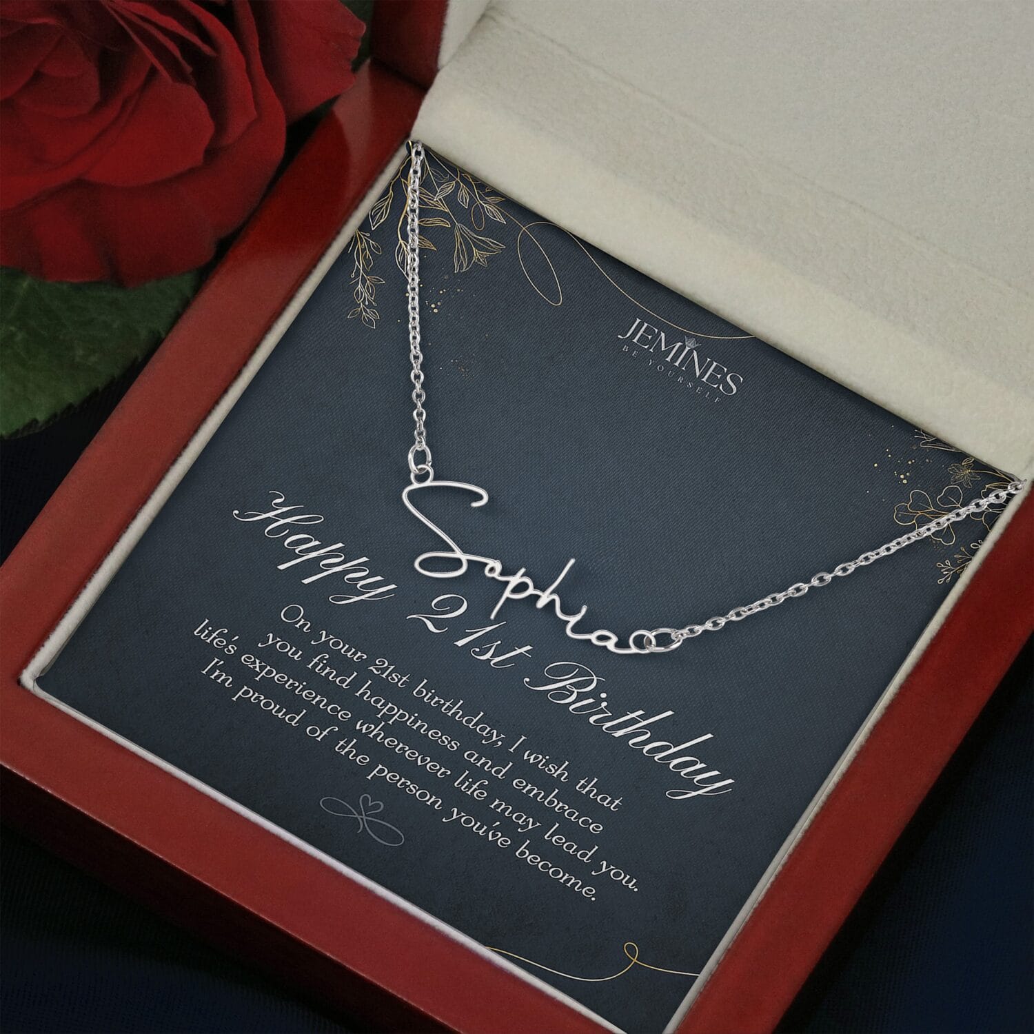 21st Birthday Custom Signature Name Necklace Gift - JEMINES