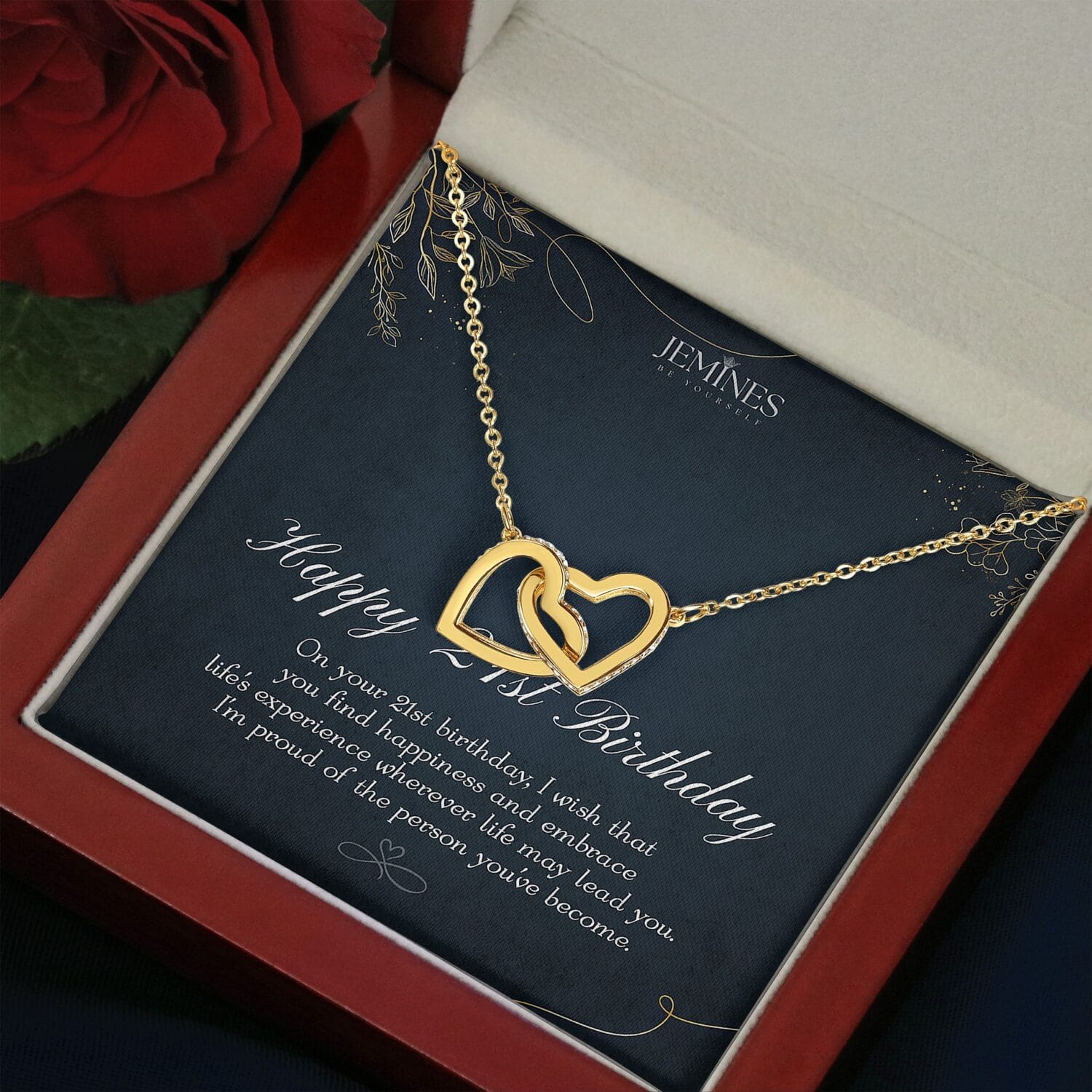 21st Birthday Interlocking Gold Necklace Elegant Gift - JEMINES
