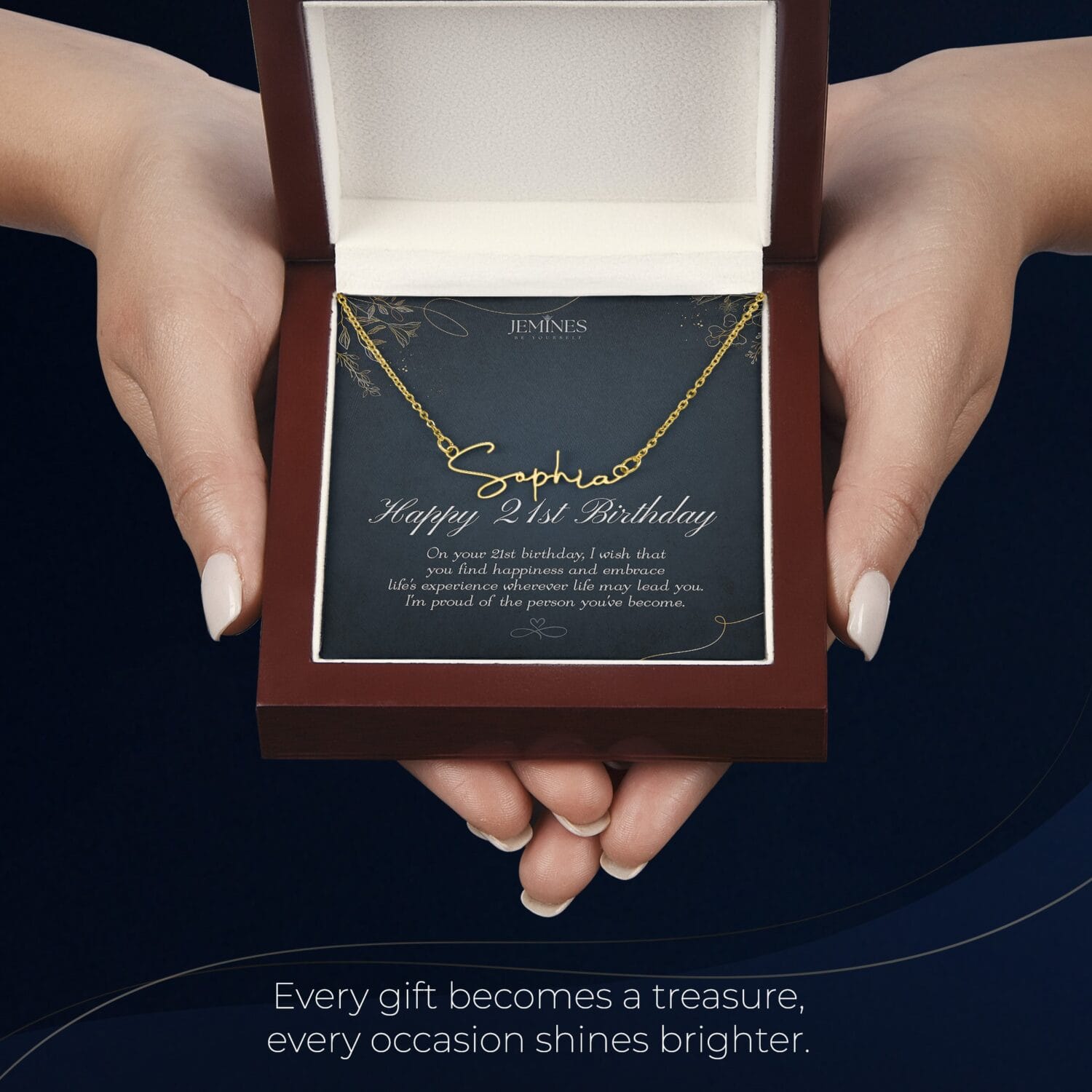 21st Birthday Signature Name Gold Necklace Elegant Gift - JEMINES