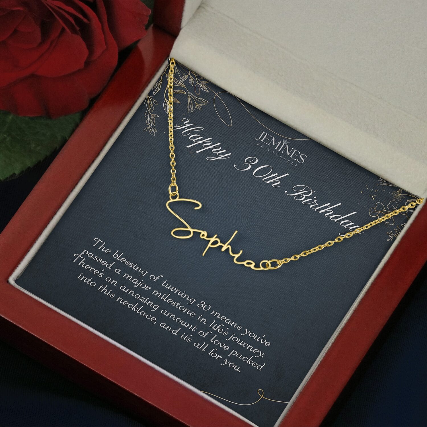 30th Birthday Signature Name Gold Necklace Elegant Gift - JEMINES