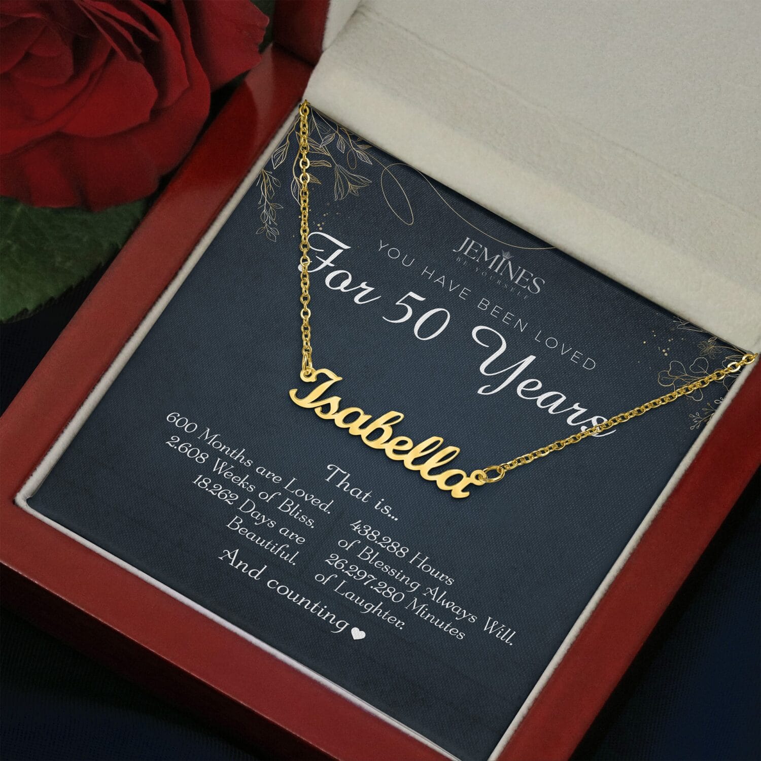 50th Birthday Custom Name Gold Necklace Elegant Gift - JEMINES