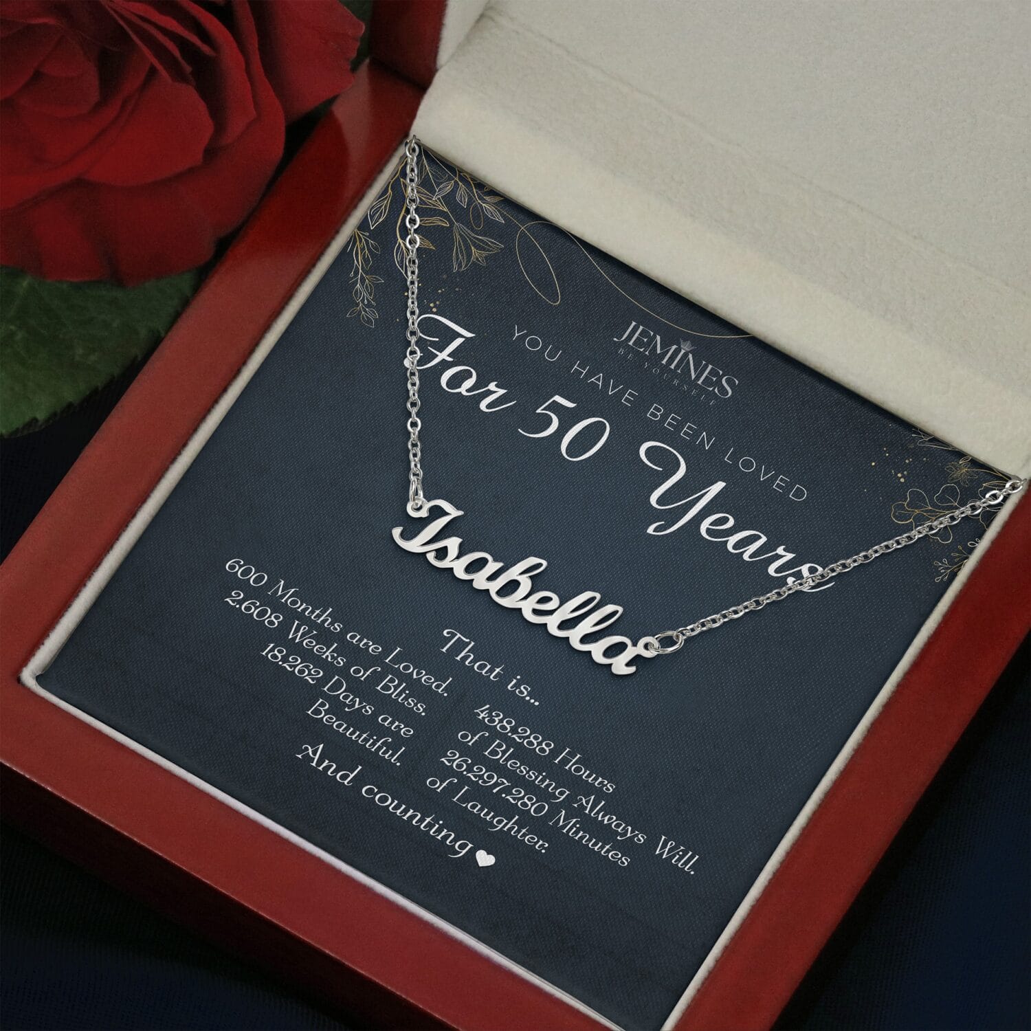 50th Birthday Custom Name Necklace Elegant Gift - JEMINES
