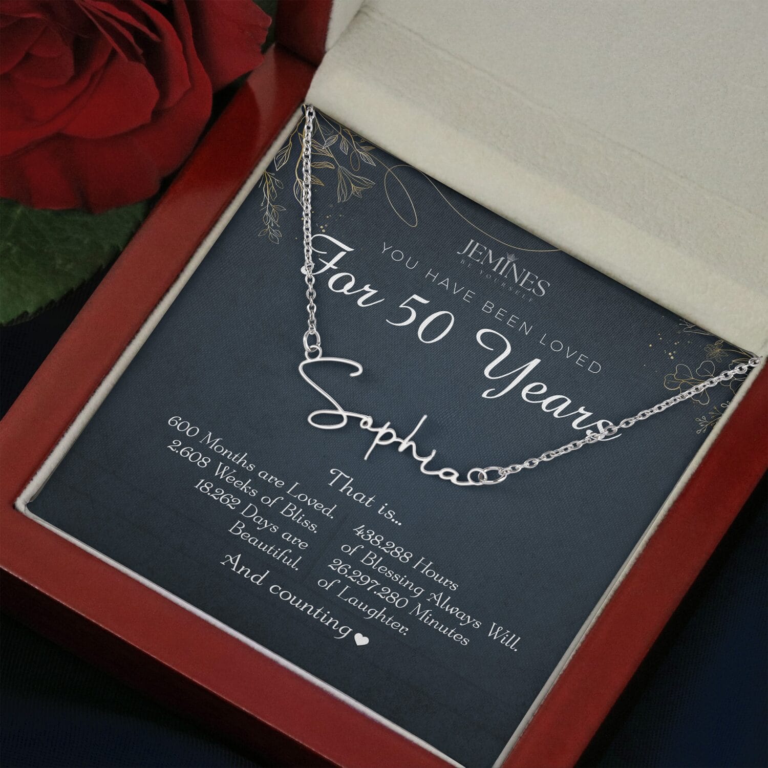 50th Birthday Custom Signature Name Necklace Gift - JEMINES