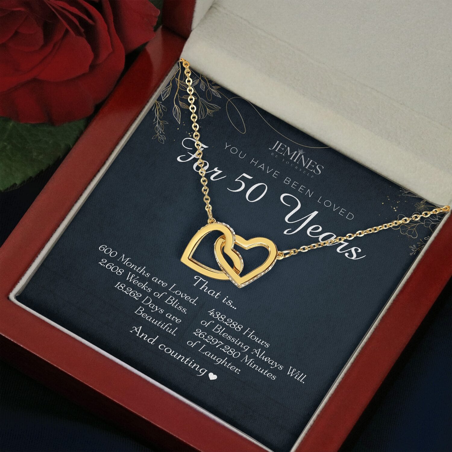 50th Birthday Interlocking Gold Necklace Elegant Gift - JEMINES