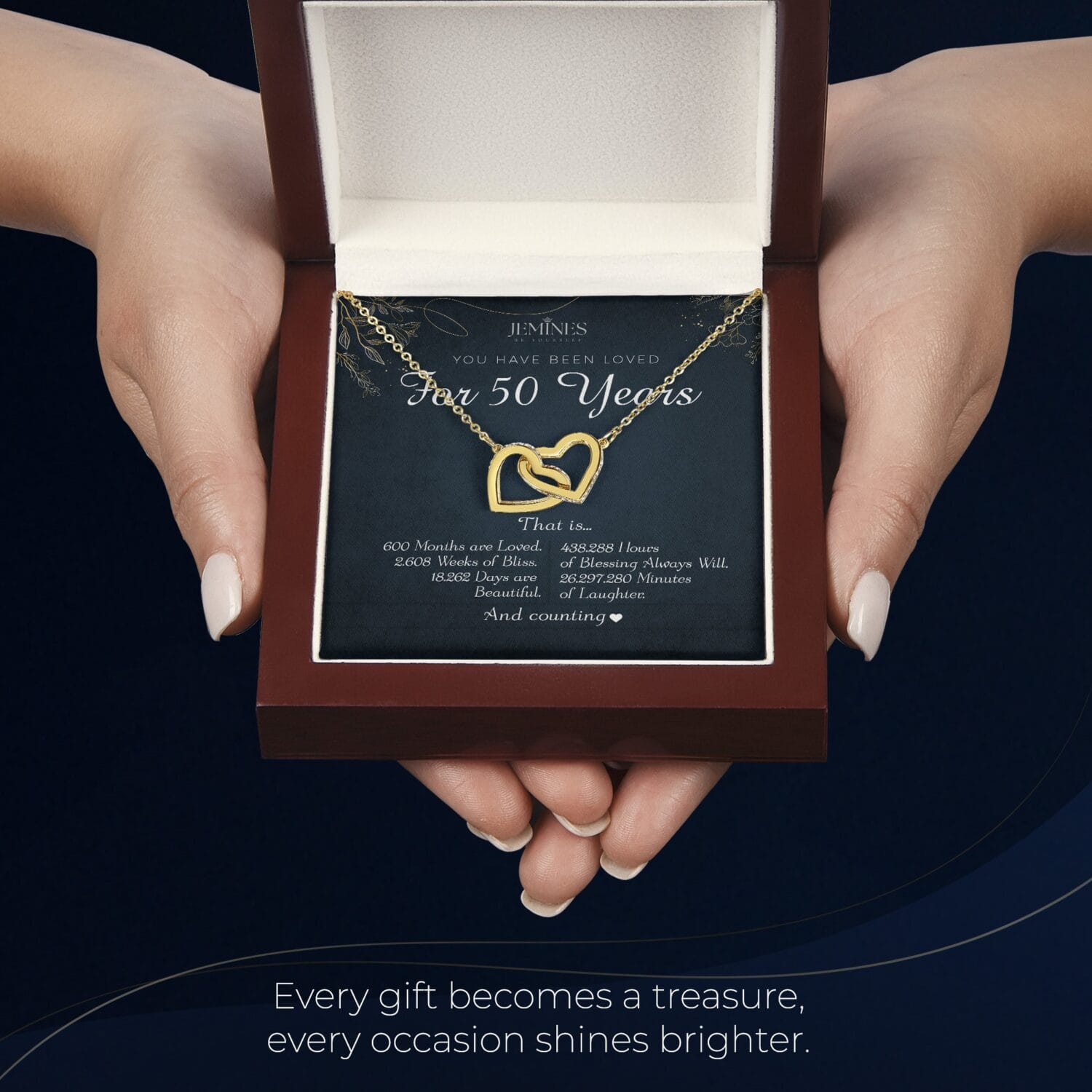50th Birthday Interlocking Gold Necklace Elegant Gift - JEMINES