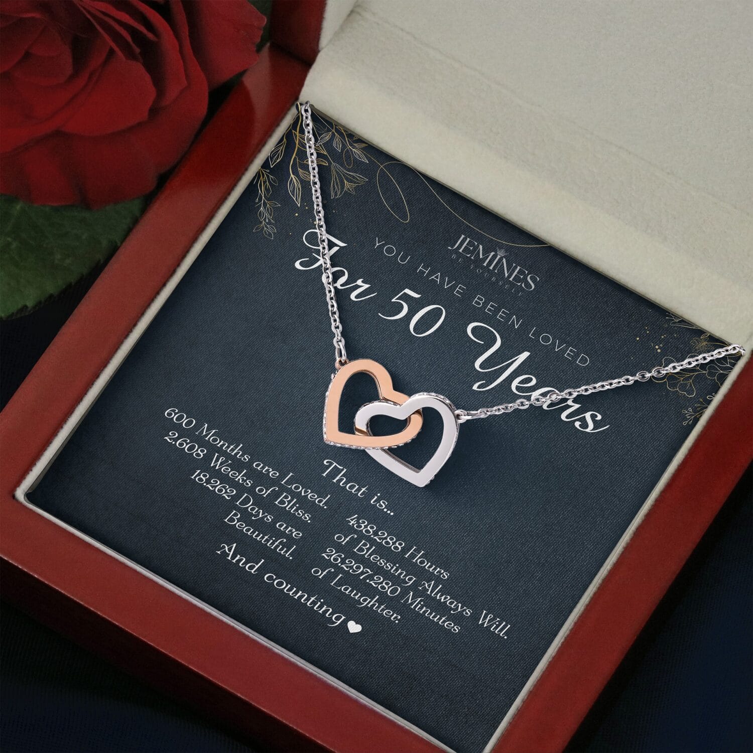 50th Birthday Interlocking Hearts Necklace Elegant Gift - JEMINES