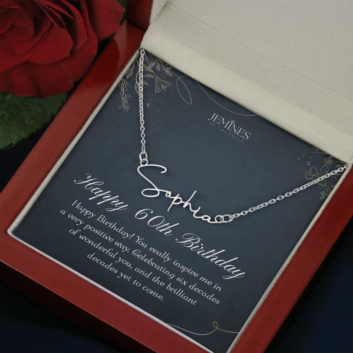 60th Birthday Signature Name Gold Necklace Elegant Gift - JEMINES