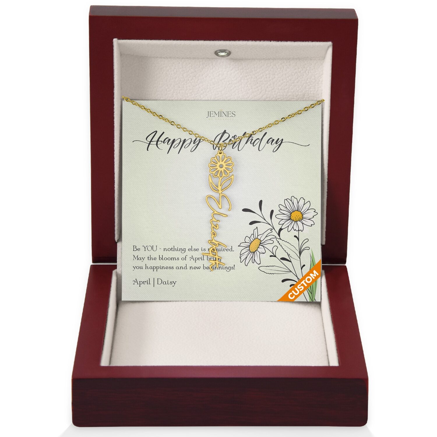 April Birth Flower Custom Gold Necklace