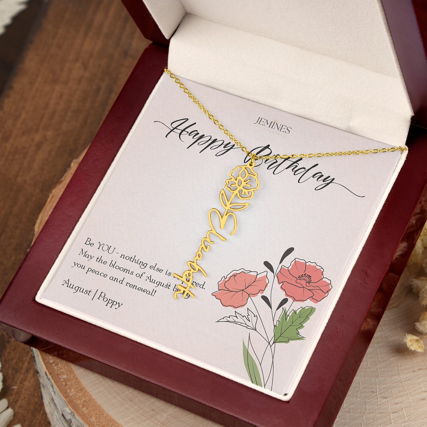Alternative view of August Birth Flower Gold Necklace Custom Gift