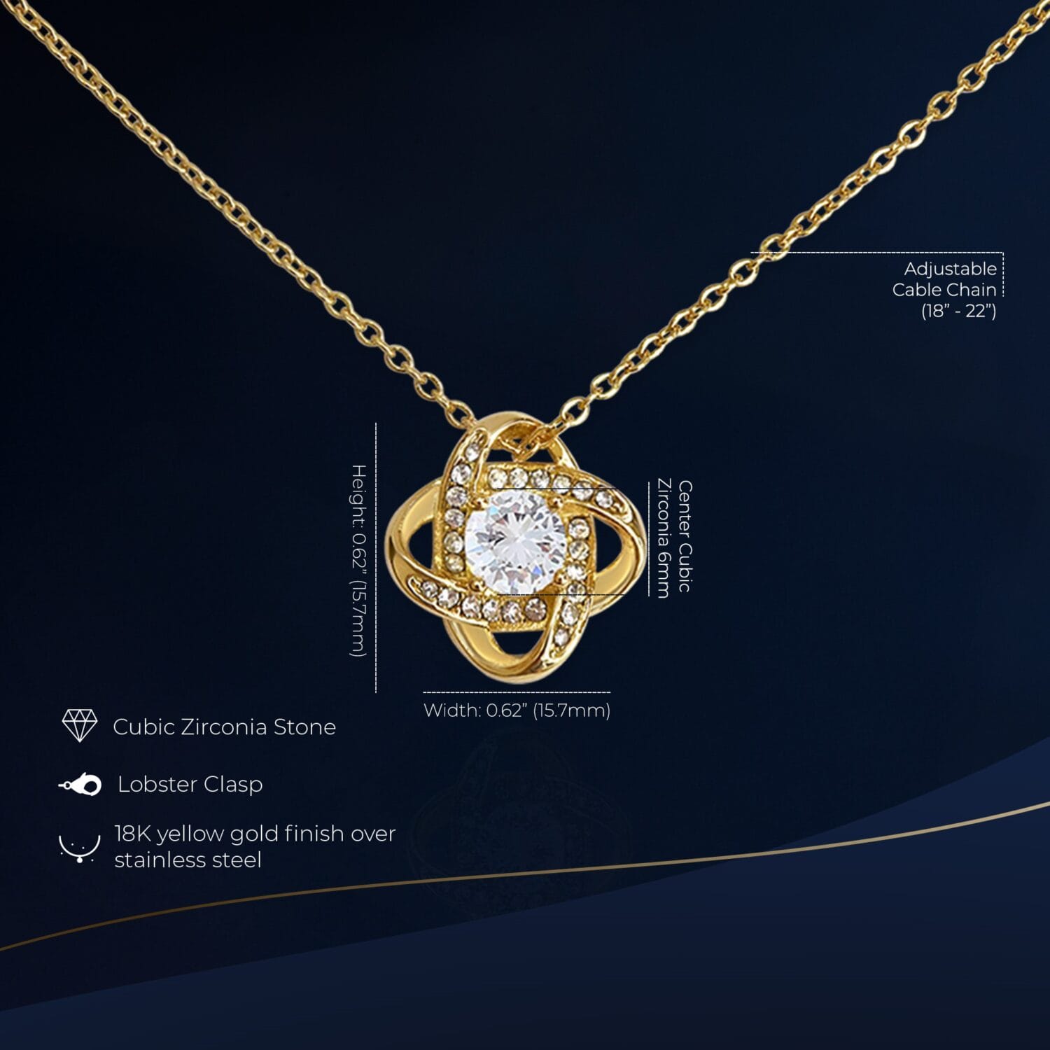Alternative view of Custom Birthday Love Knot Gold Necklace Elegant Gift