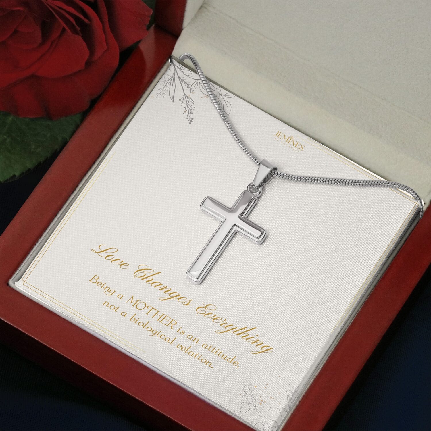 Bonus Mom Artisan Cross Necklace Elegant Gift - JEMINES