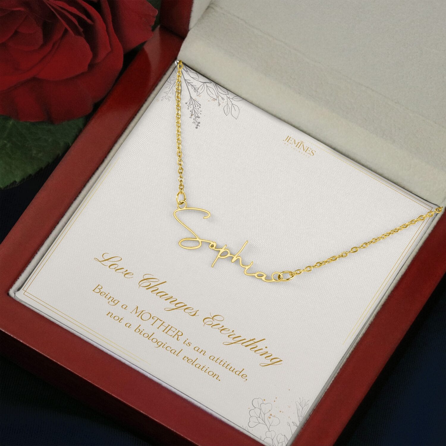 Bonus Mom Signature Name Gold Necklace Elegant Gift - JEMINES