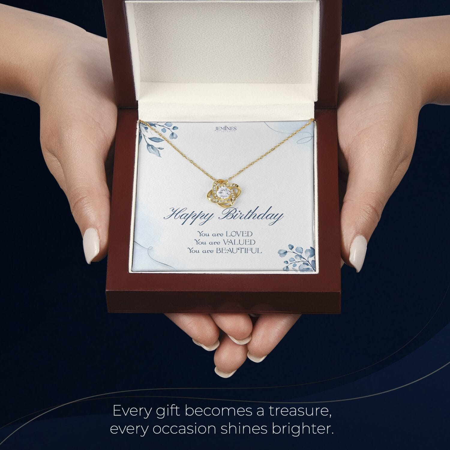 Birthday Love Knot Gold Necklace Elegant Custom Gift - JEMINES