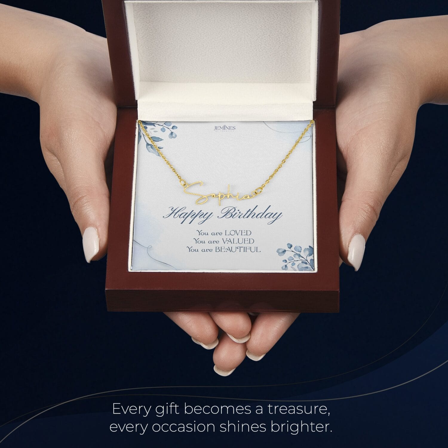 Birthday Sign Name Gold Necklace Elegant Custom Gift - JEMINES