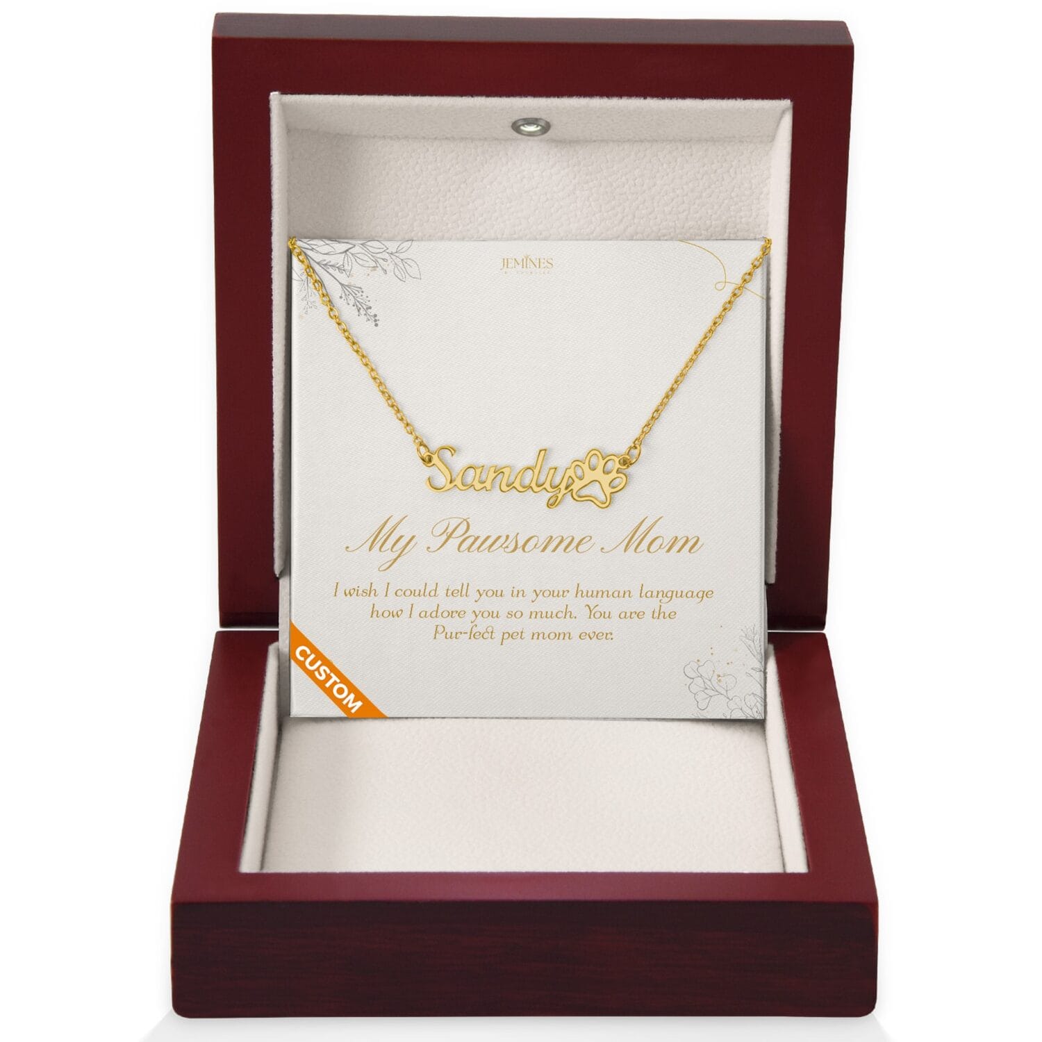 Custom Name Paw Print Gold Necklace Gift