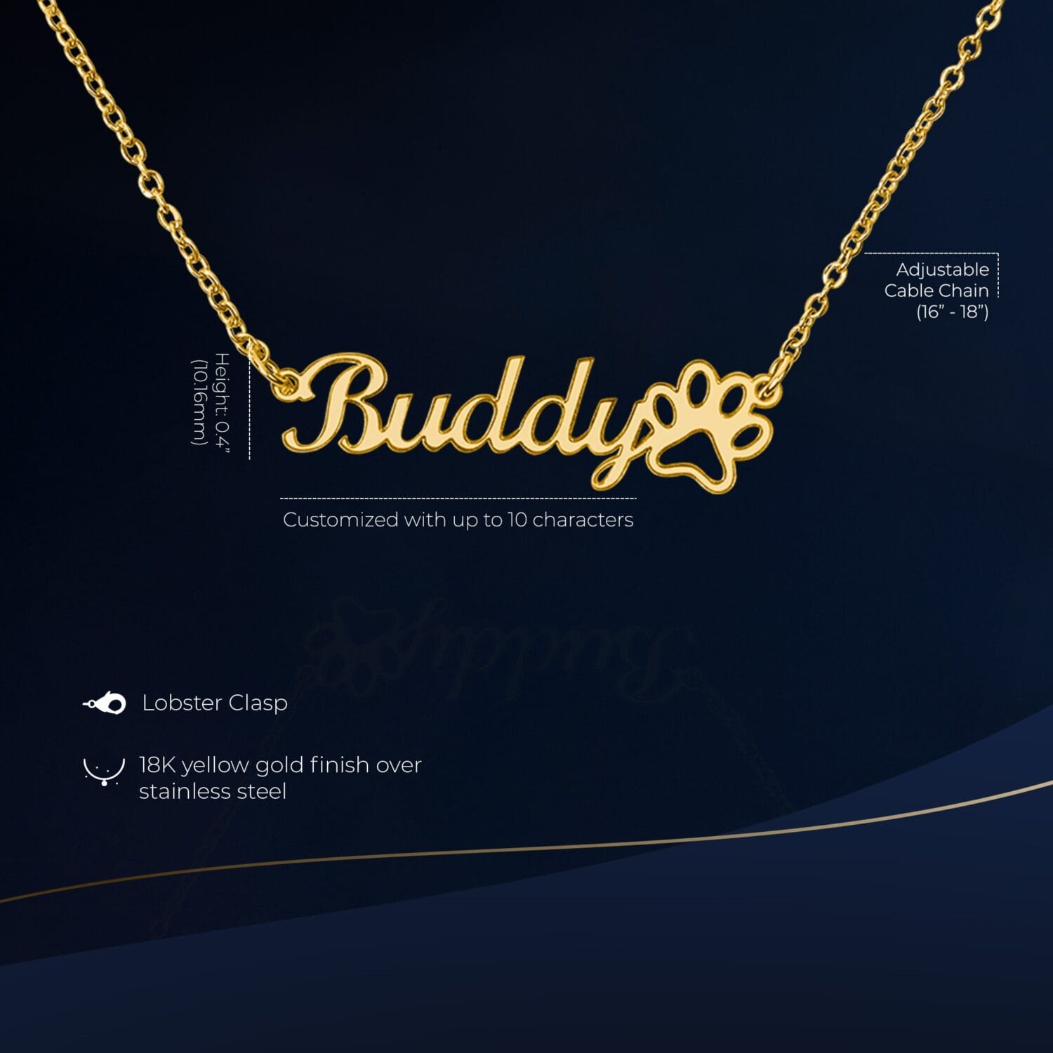 Alternative view of Custom Name Paw Print Gold Necklace Elegant Gift