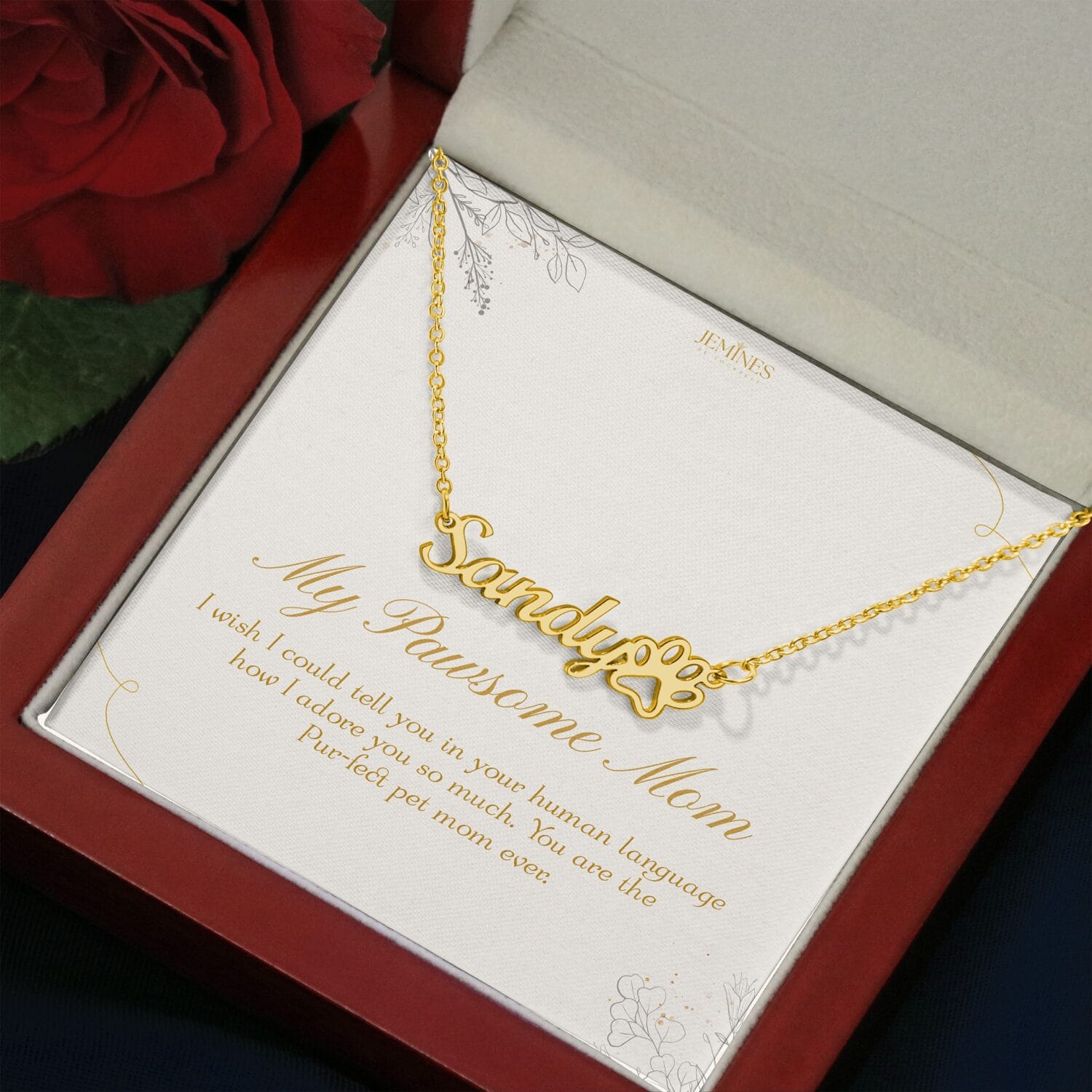 Custom Name Paw Print Gold Necklace Elegant Gift - JEMINES