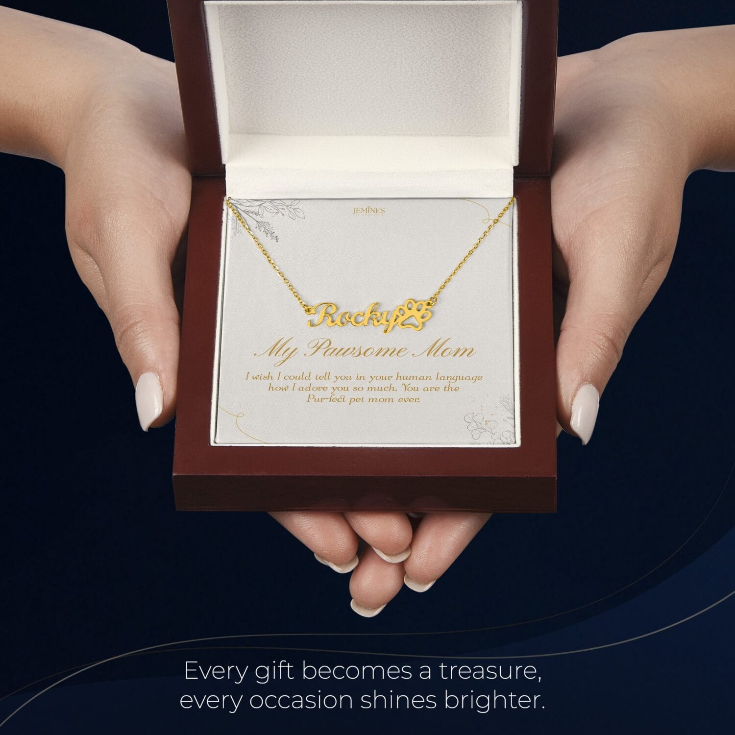 Custom Name Paw Print Gold Necklace Elegant Gift - JEMINES