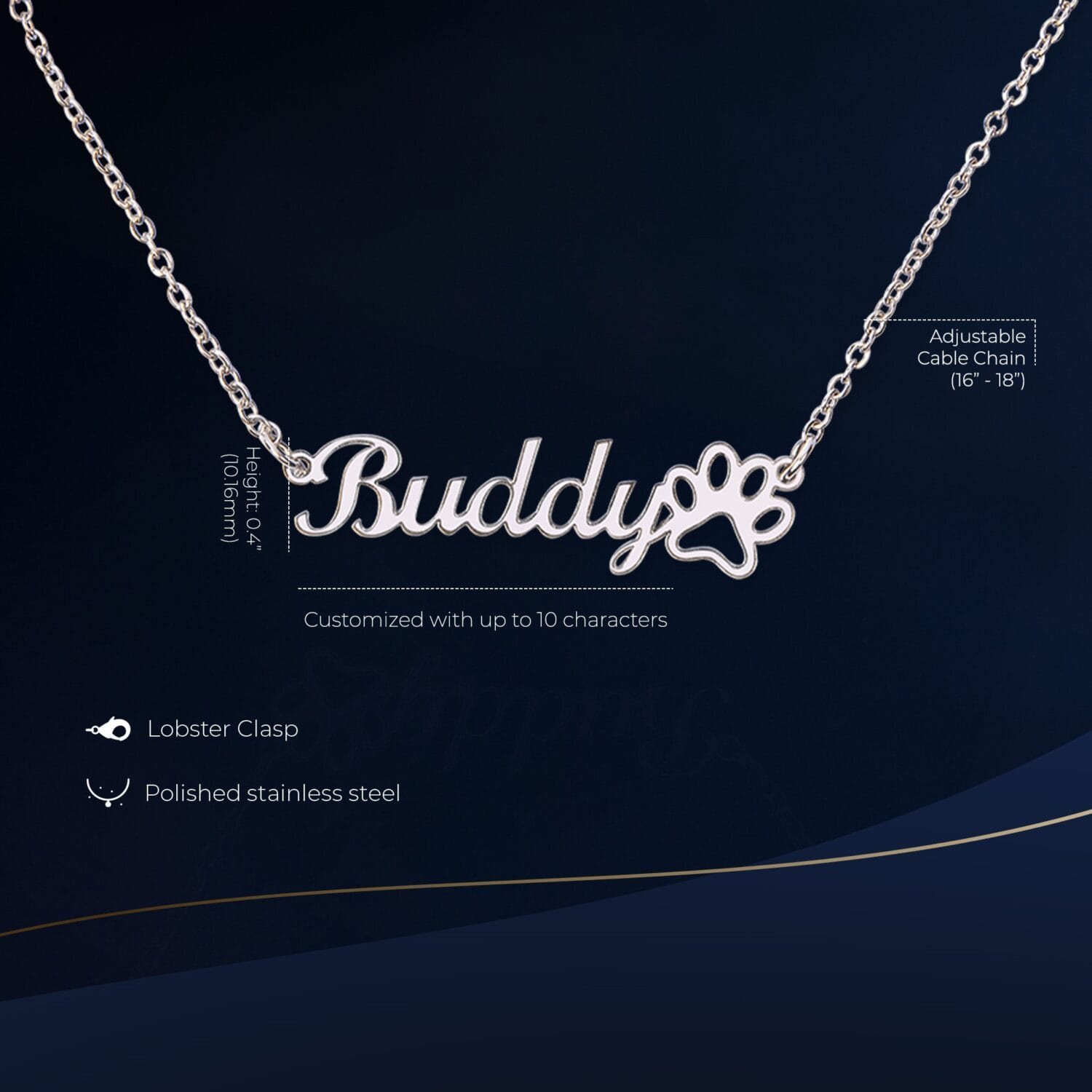Alternative view of Custom Name Paw Print Necklace Elegant Gift