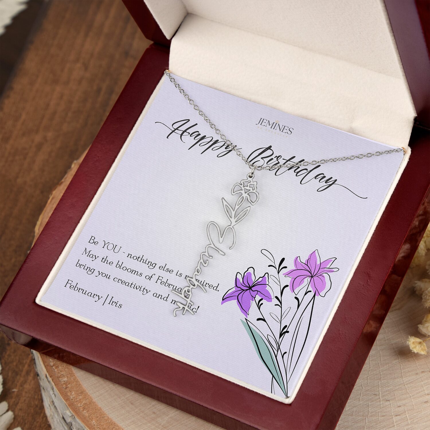 Alternative view of February Birth Flower Necklace Custom Elegant Gift