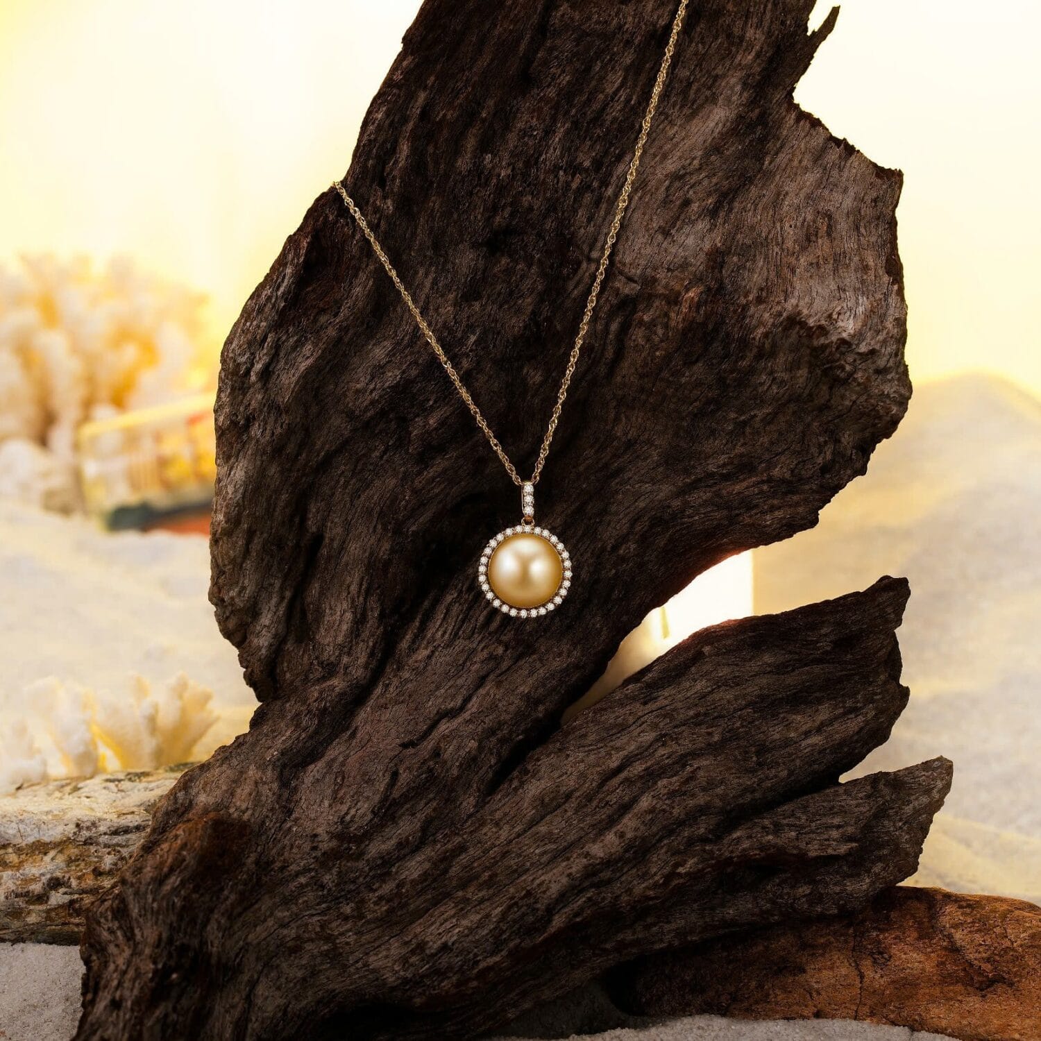 Golden South Sea Pearl Necklace Elegant Gift - JEMINES