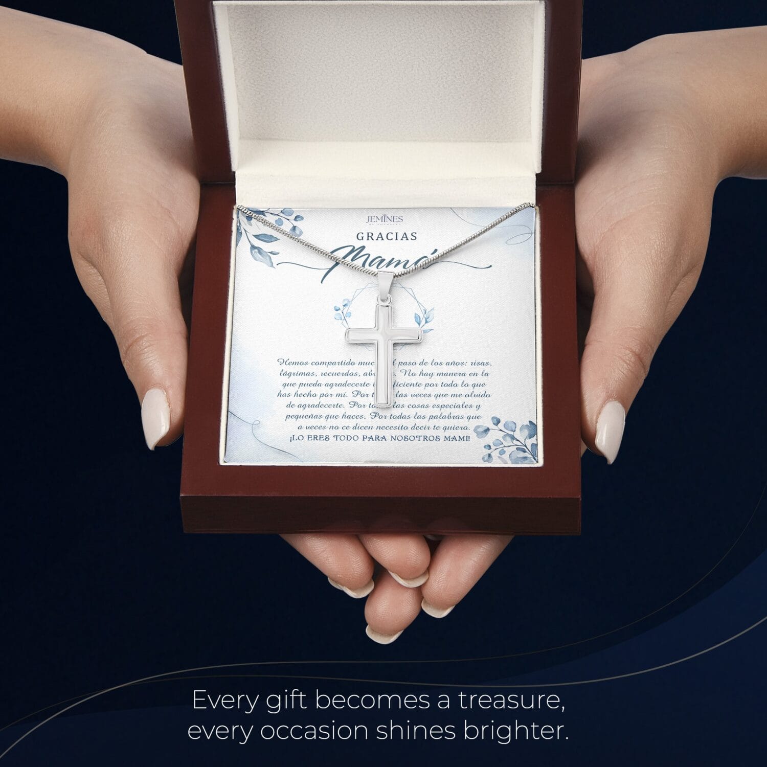 Gracias Mama Artisan Cross Necklace Elegant Gift - JEMINES
