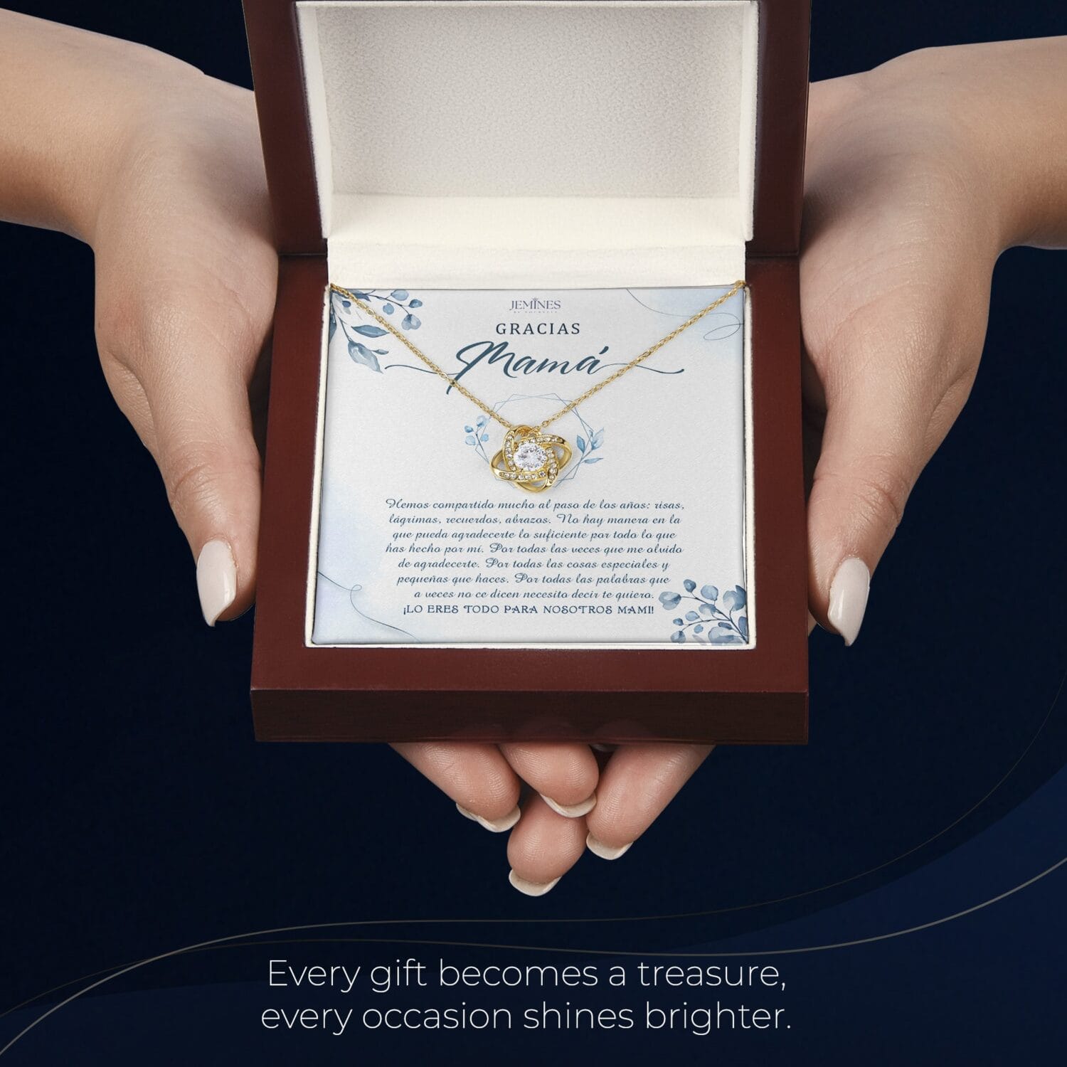 Gracias Mama Love Knot Gold Necklace Elegant Gift - JEMINES