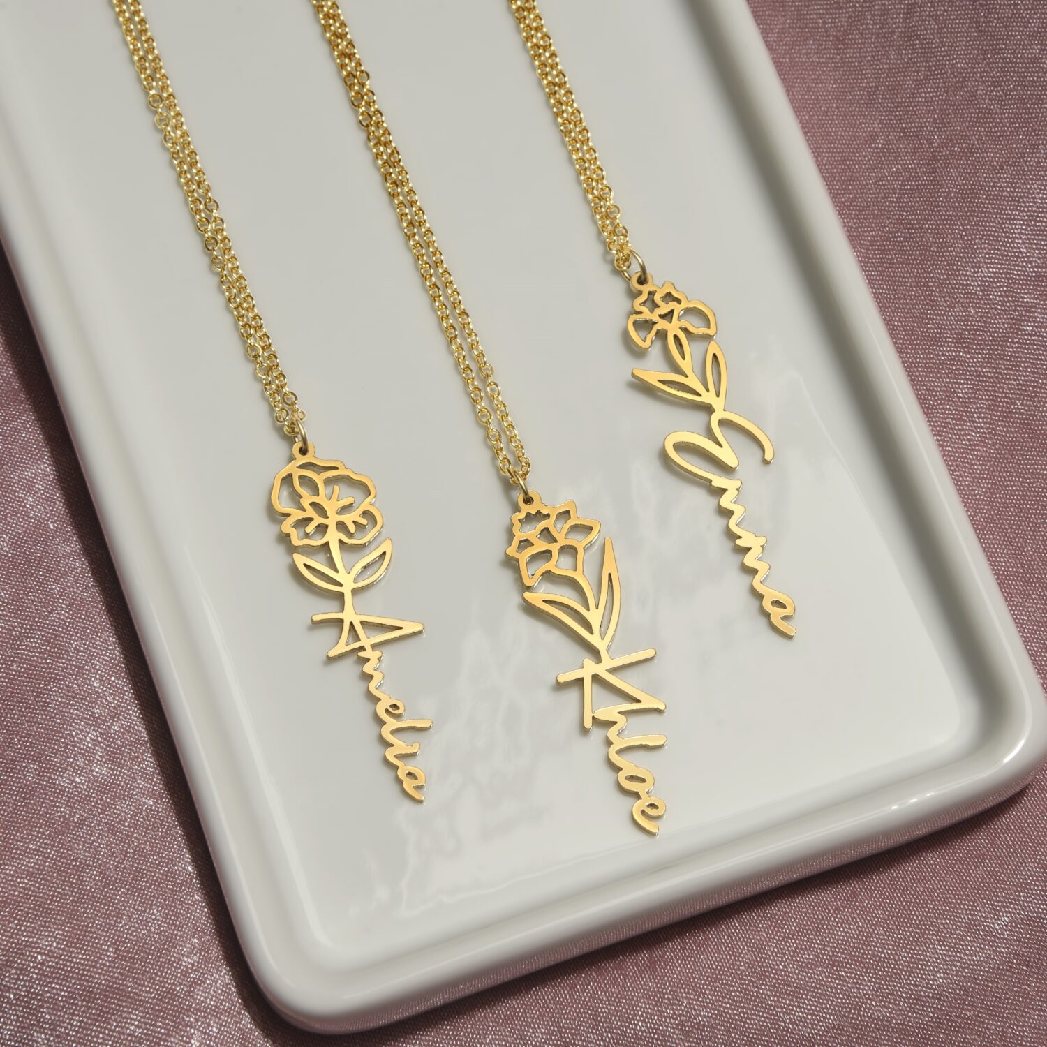 January Birth Flower Gold Necklace Custom Gift - JEMINES