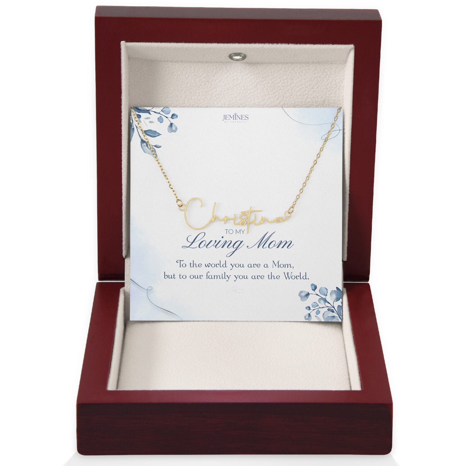 Loving Mom Signature Name Gold Necklace Gift