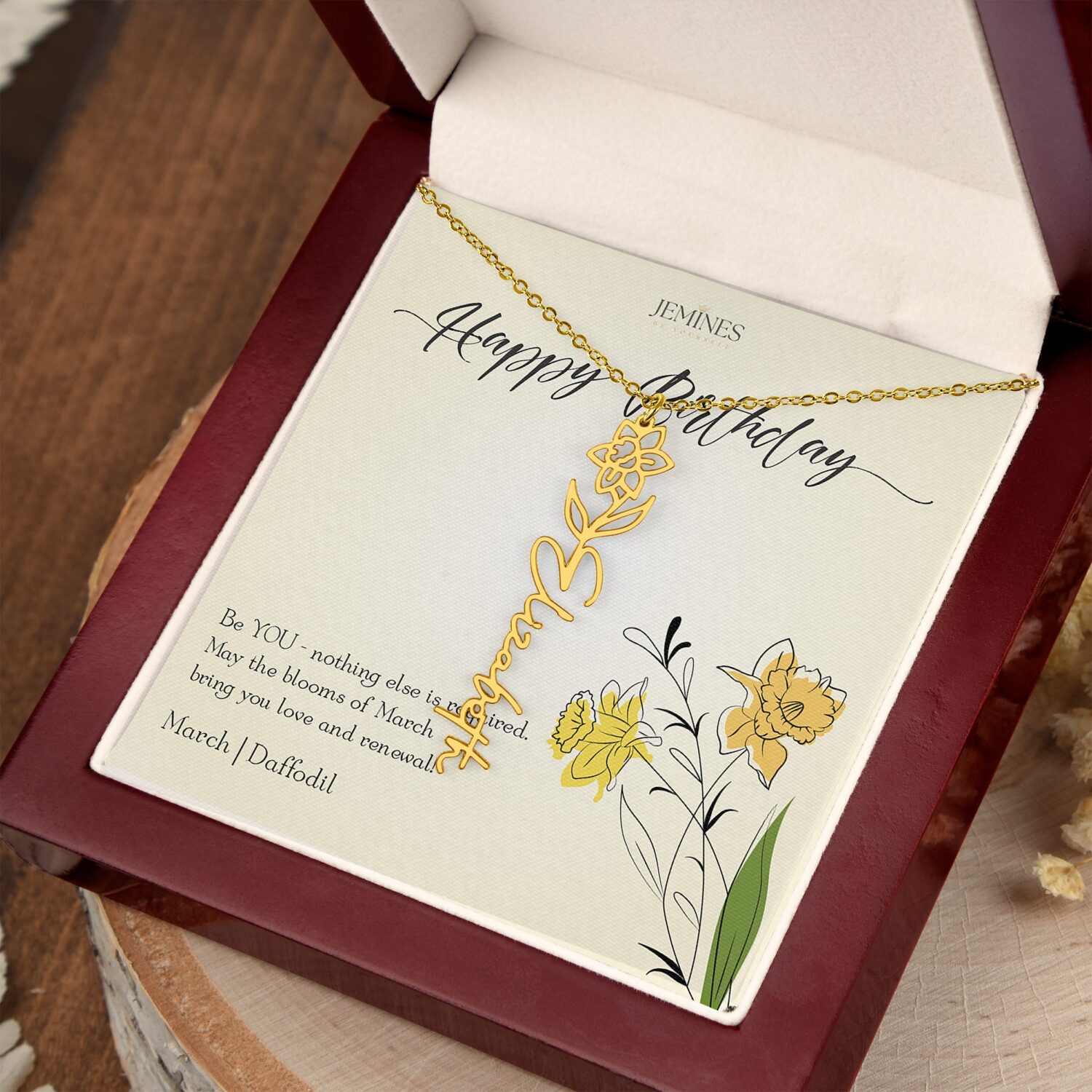 Alternative view of March Birth Flower Gold Necklace Custom Gift