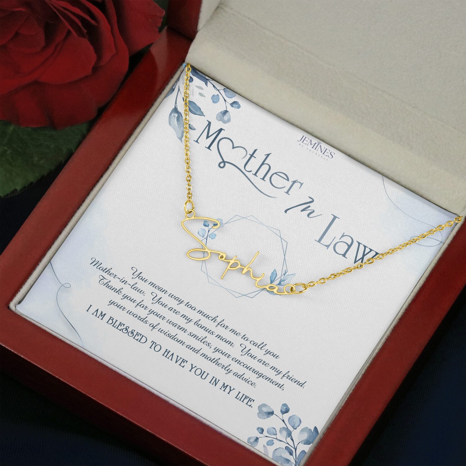 Mother-In-Law Signature Name Gold Necklace Elegant Gift - JEMINES