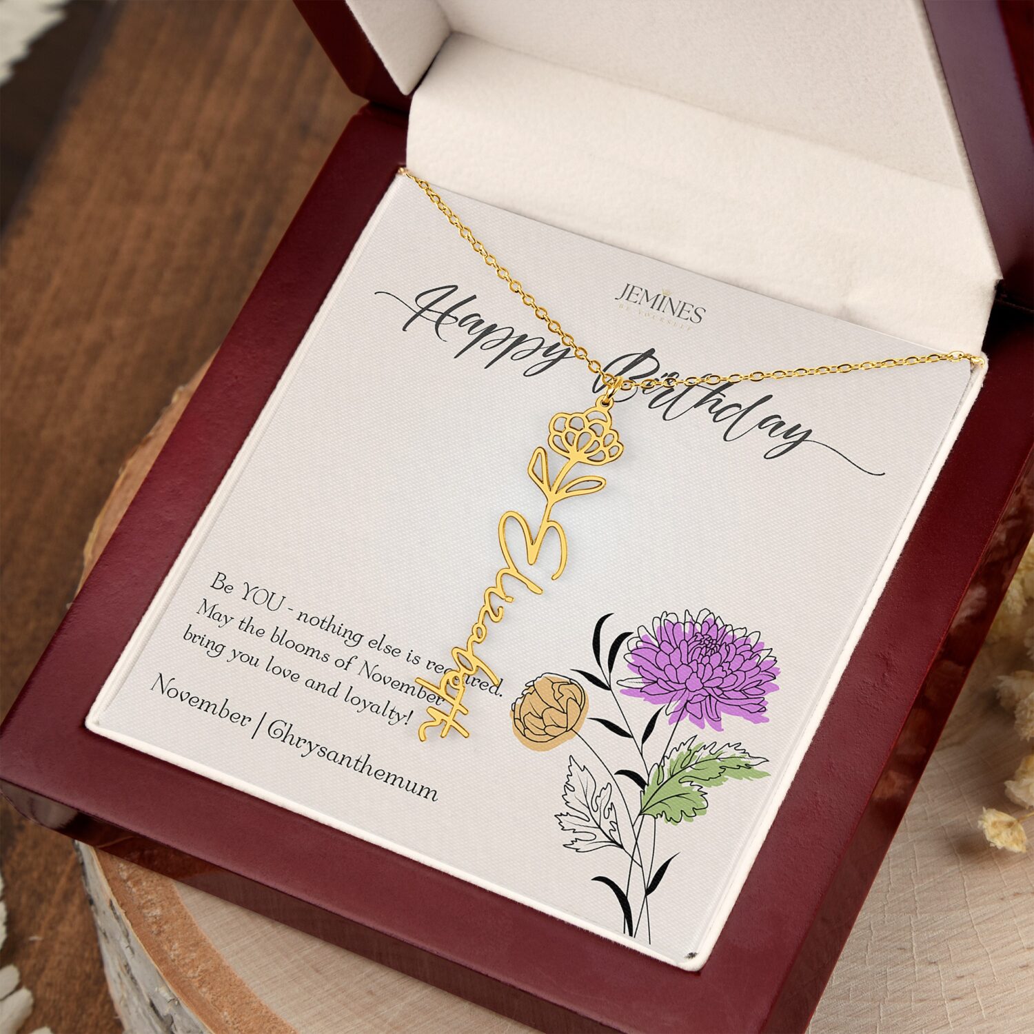 Alternative view of November Birth Flower Gold Necklace Custom Gift