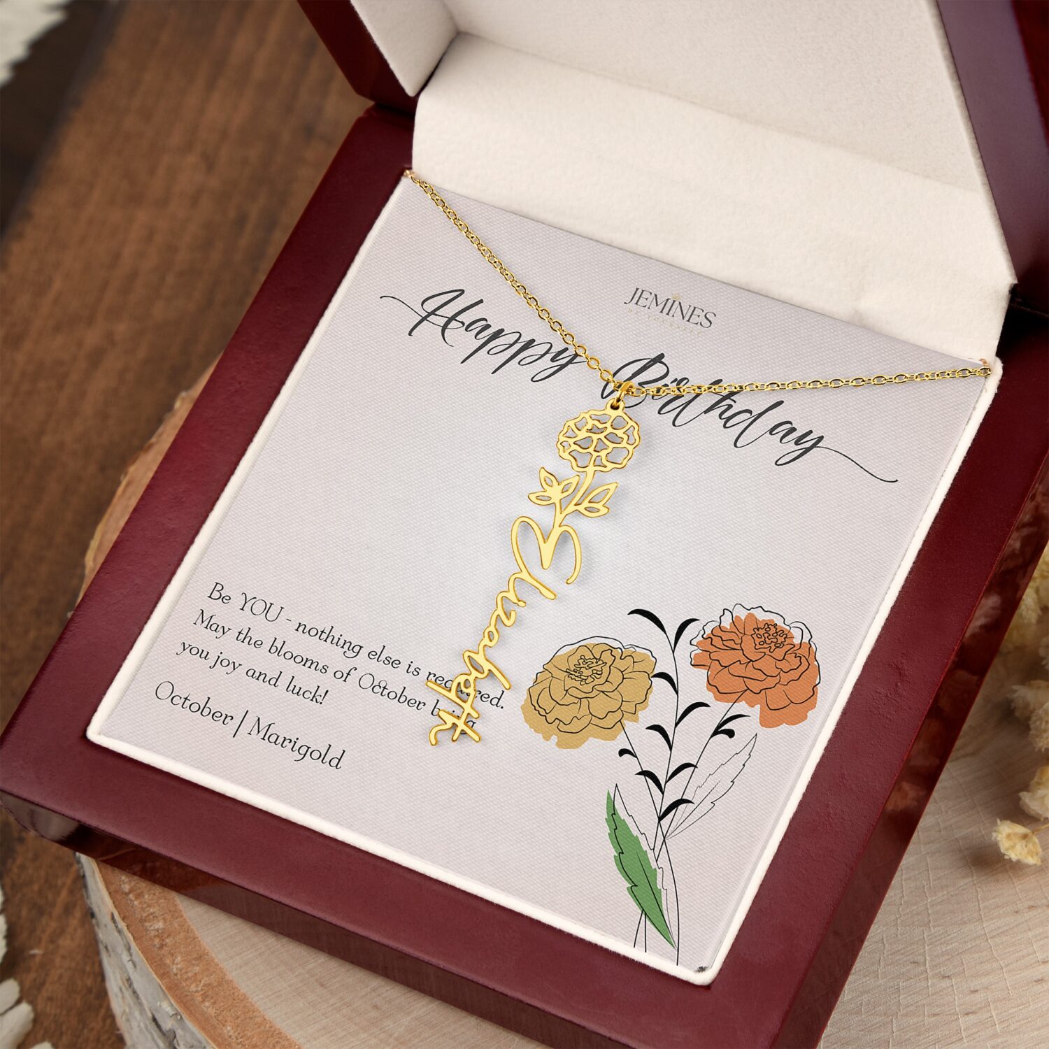 Alternative view of October Birth Flower Gold Necklace Custom Gift