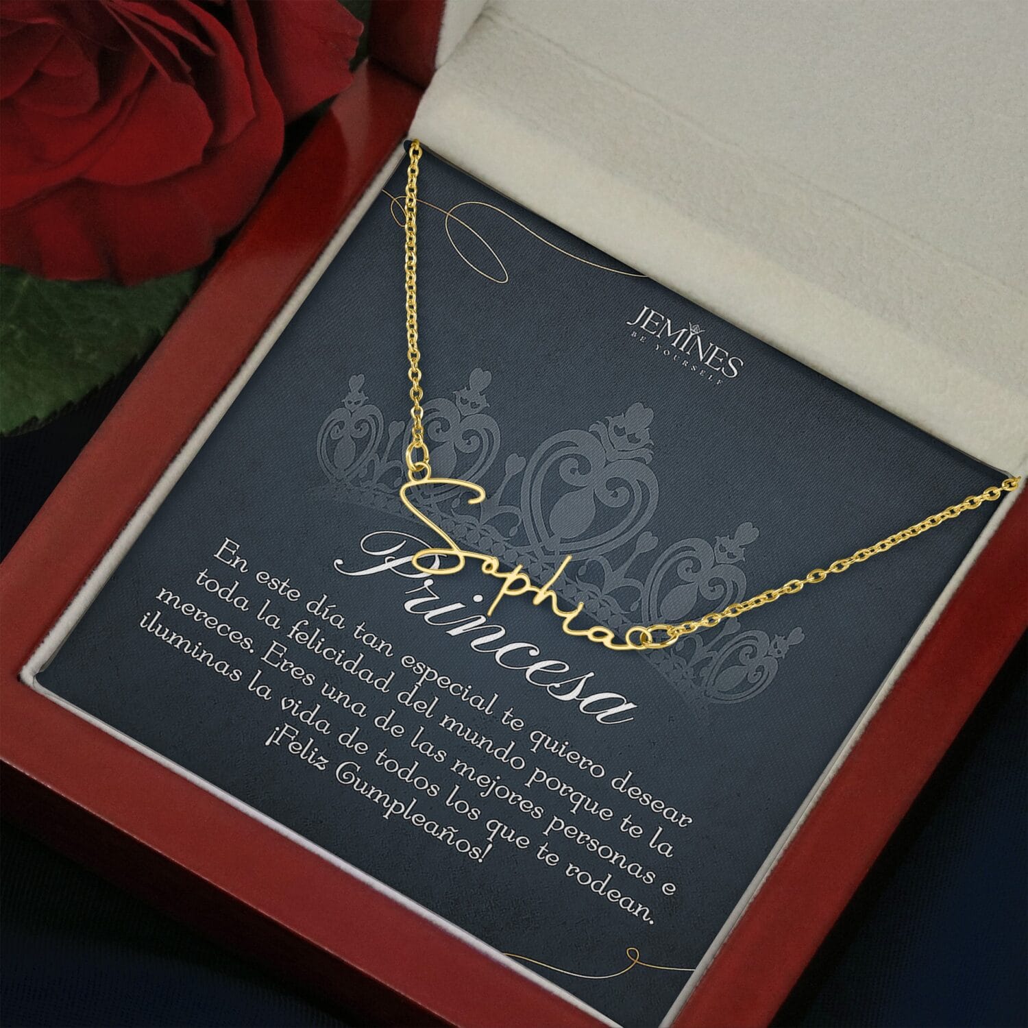 Princesa Birthday Signature Name Gold Necklace Elegant Gift - JEMINES