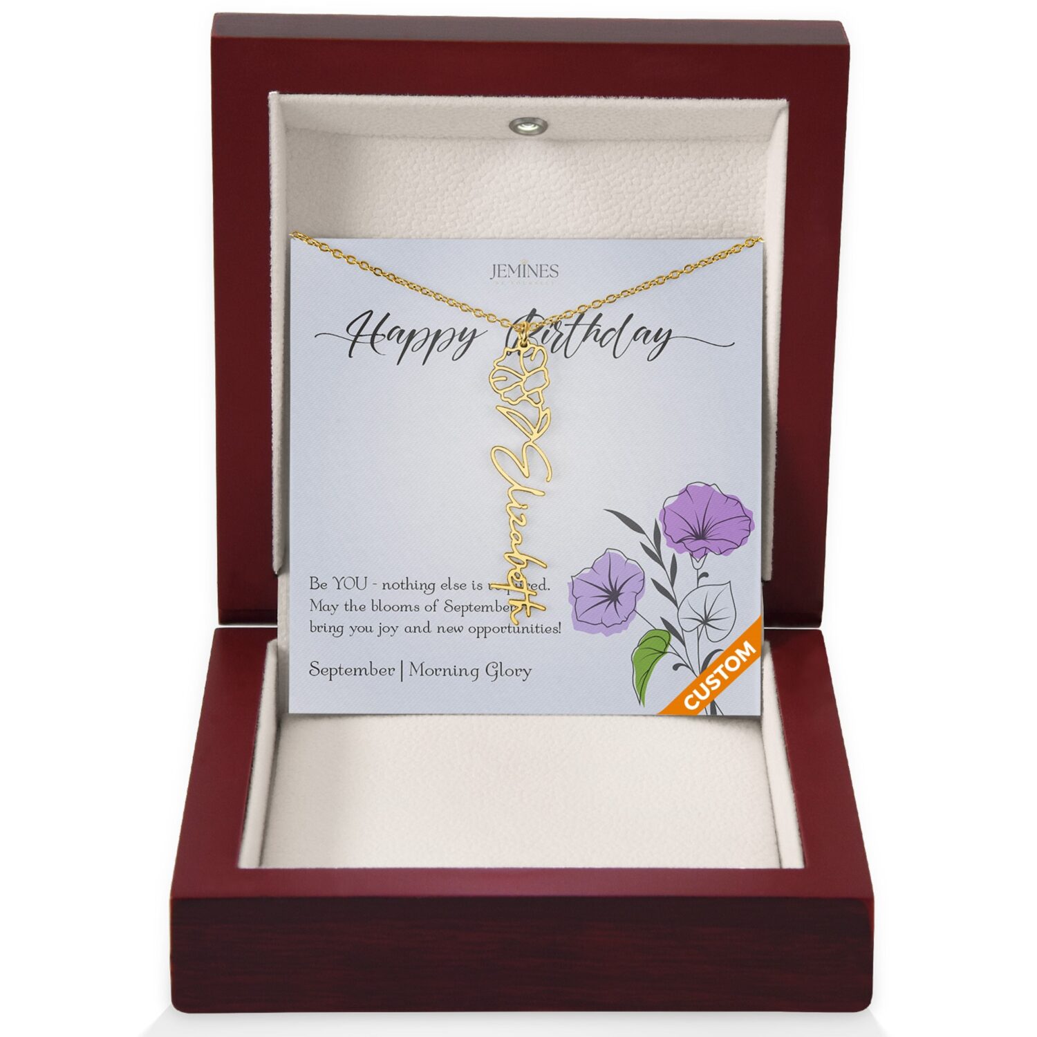 September Birth Flower Custom Gold Necklace