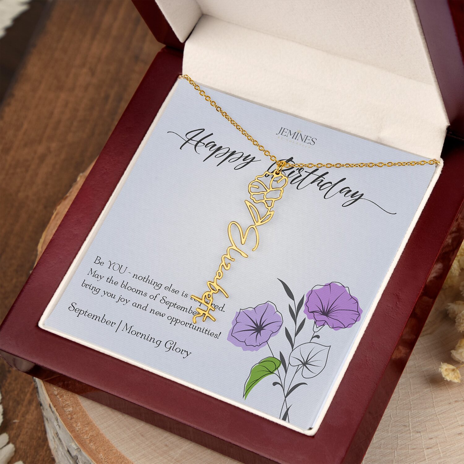 Alternative view of September Birth Flower Gold Necklace Custom Gift