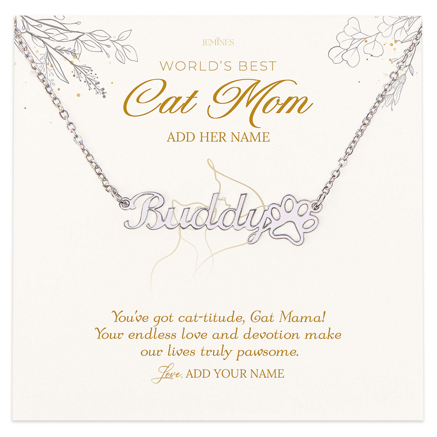 Cat Mom Paw Name Necklace Gifts